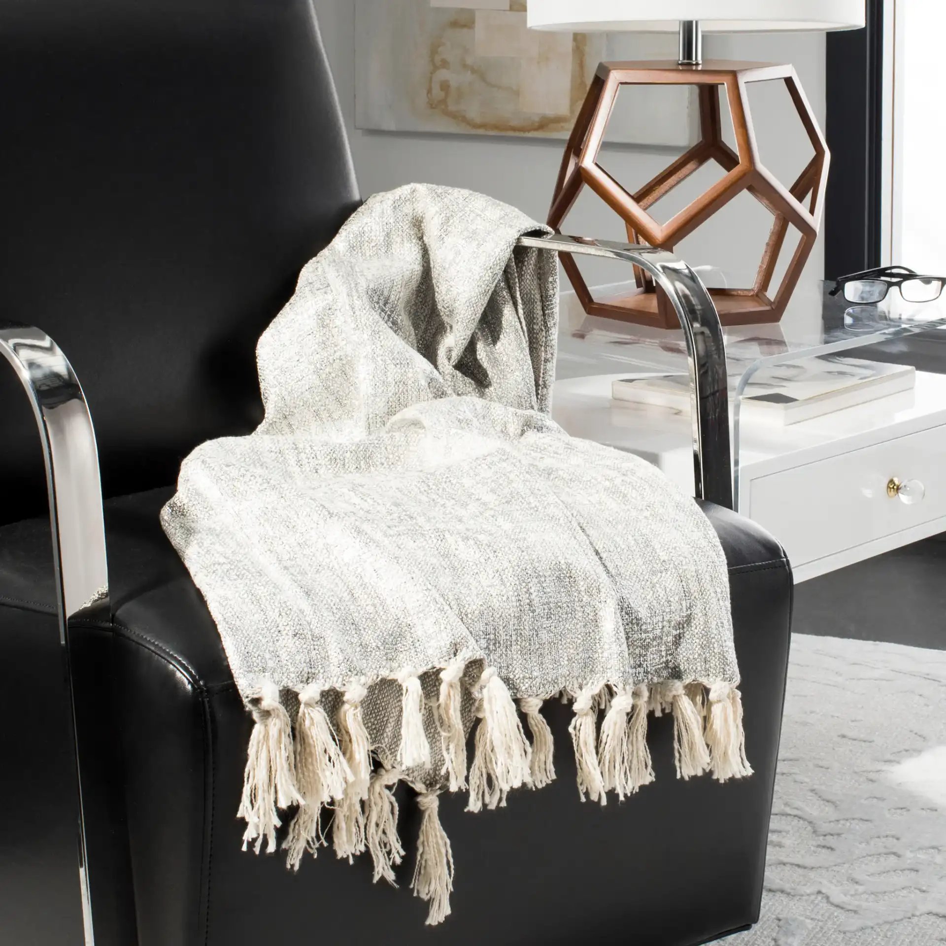 Jacqui Metallic Throw in Gray / Silver, detail view