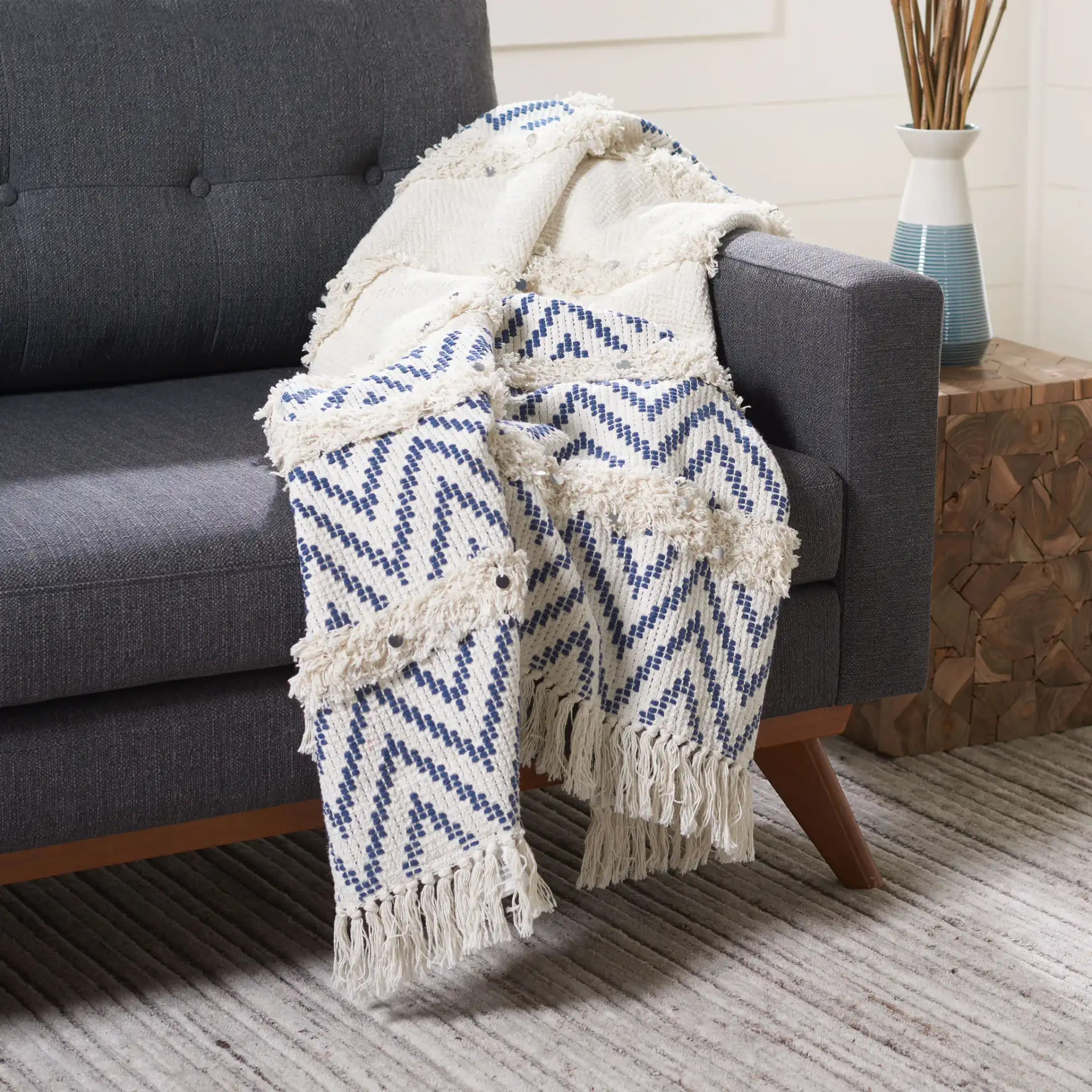 Theanna Throw in Silver in a styled room