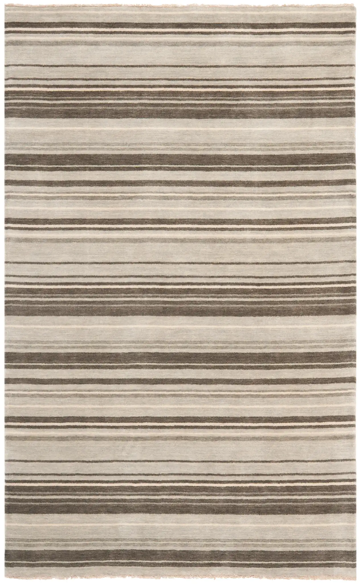 Tibetan Striped Hand-Loomed Wool Rug in Silver / Multicolor