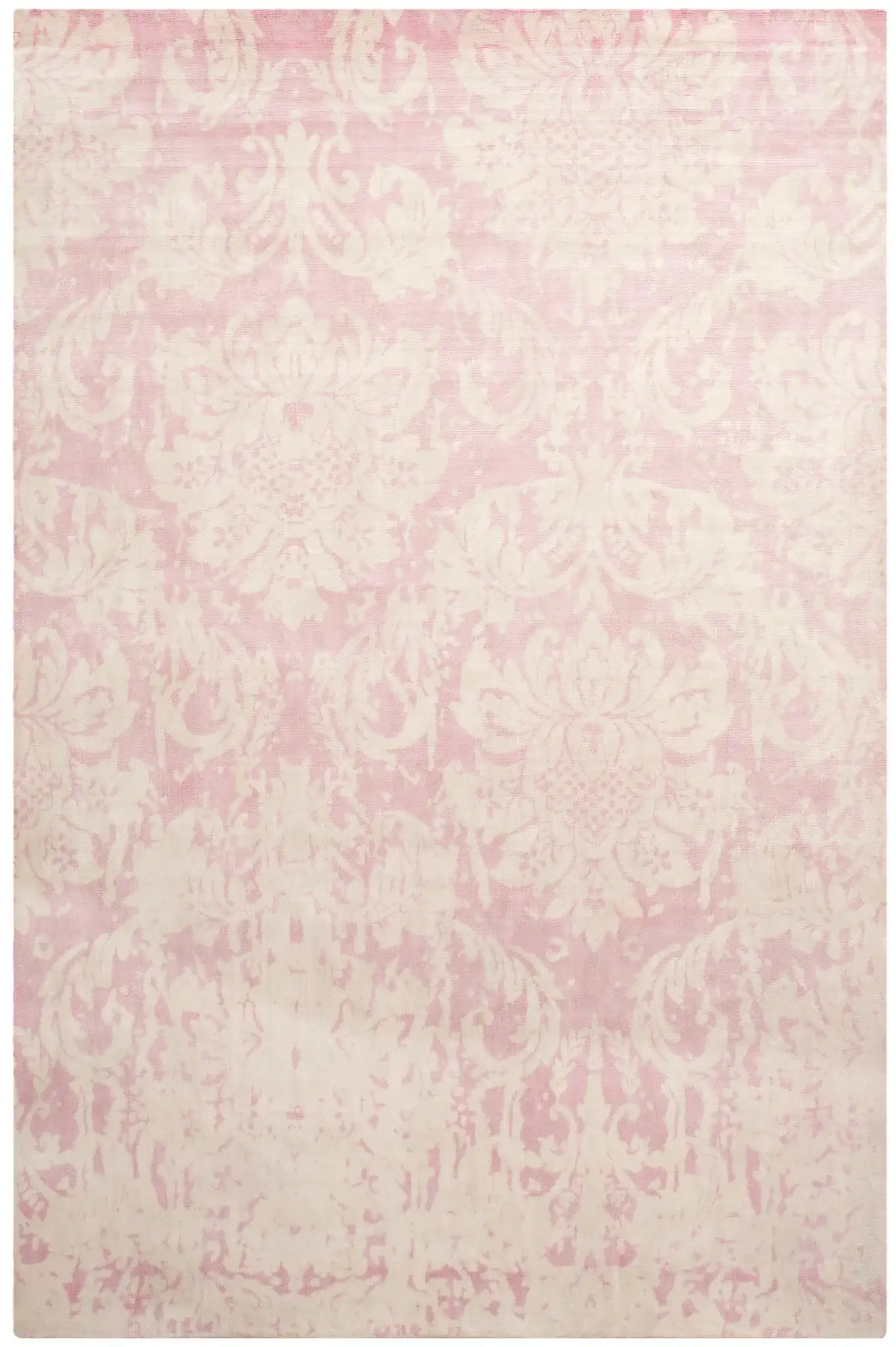 Tibetan Damask Hand-Loomed Viscose Rug in Pink, detail view
