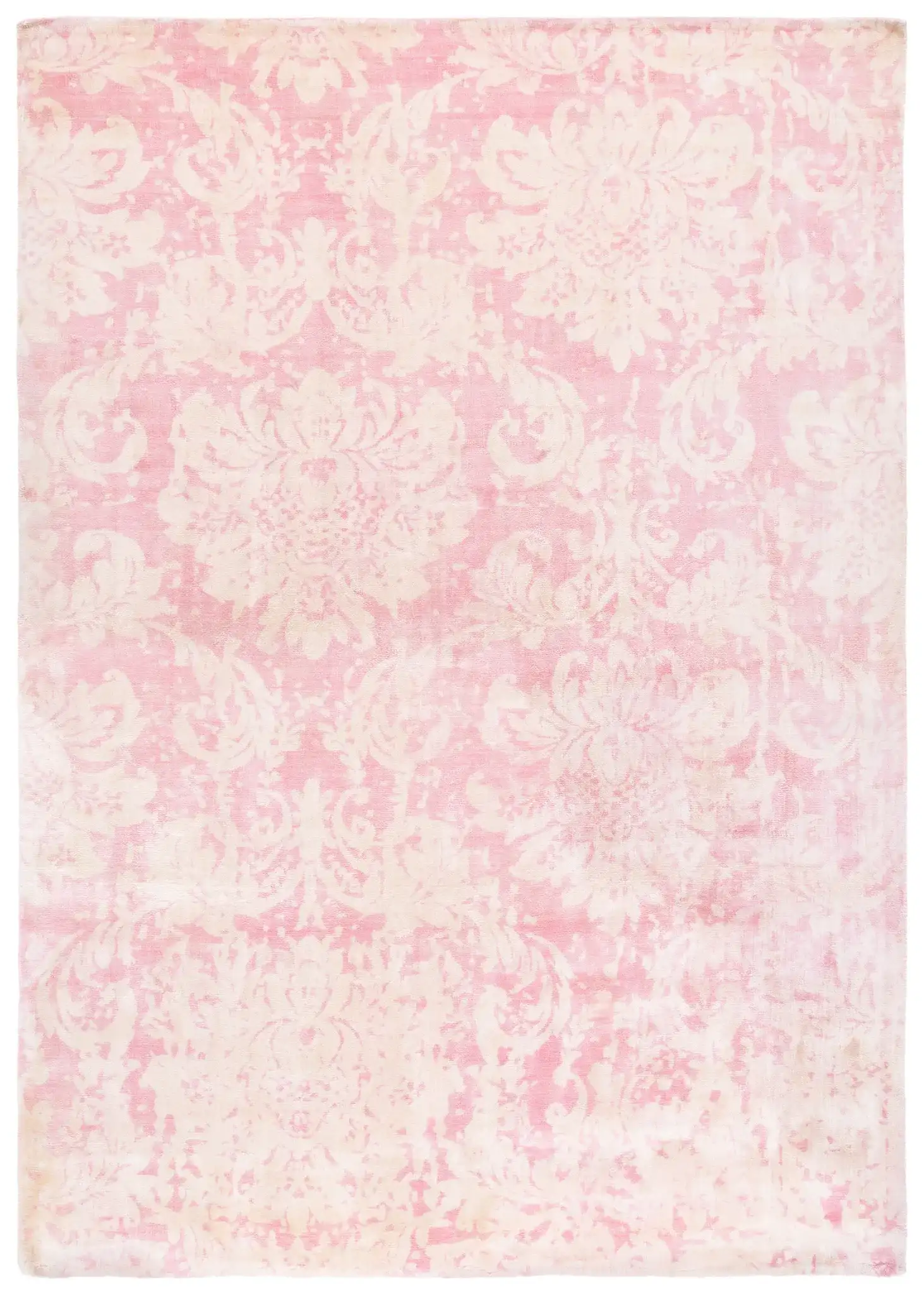 Tibetan Damask Hand-Loomed Viscose Rug in Pink