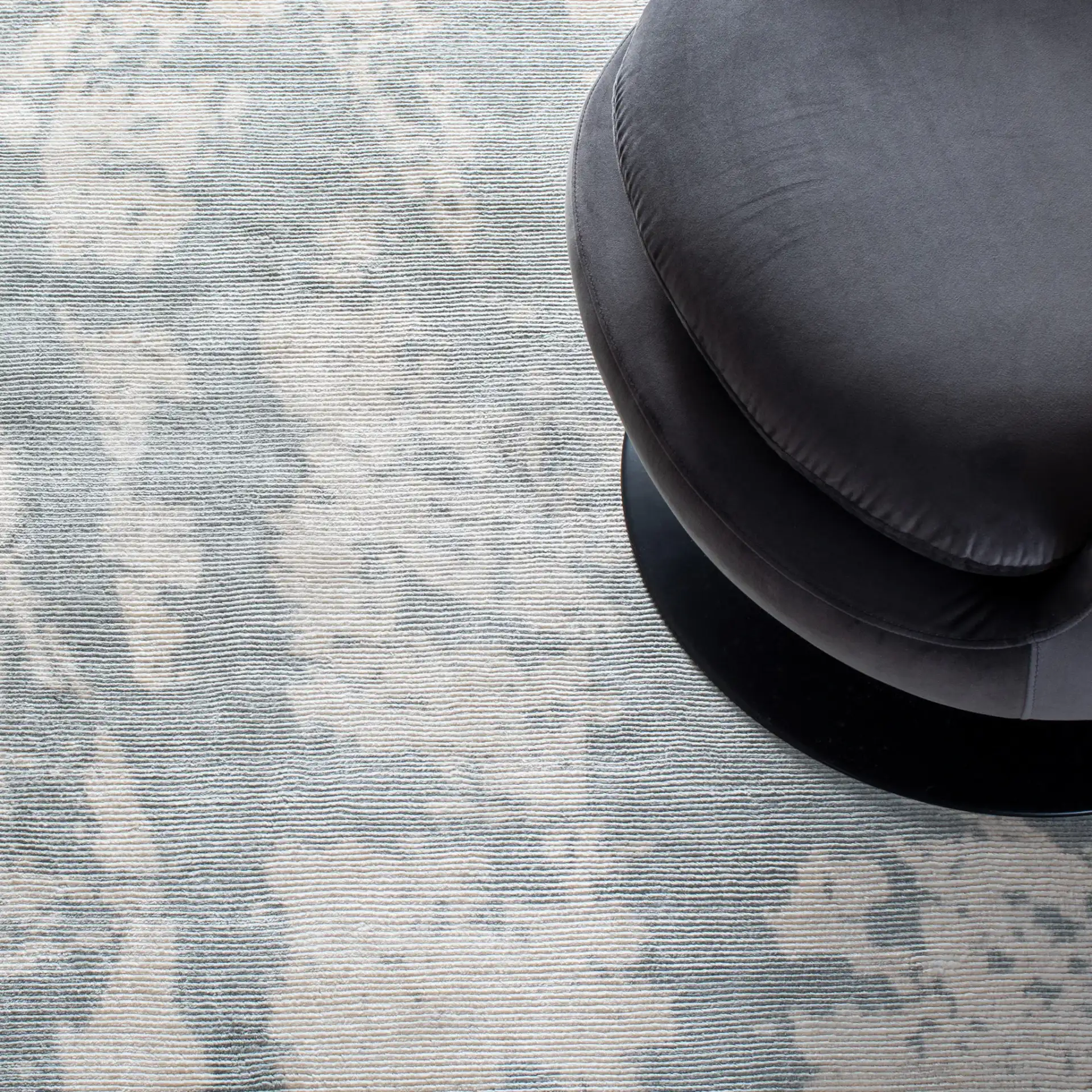 Tibetan Distressed Abstract Hand-Loomed Viscose Rug in Light Gray in a styled room
