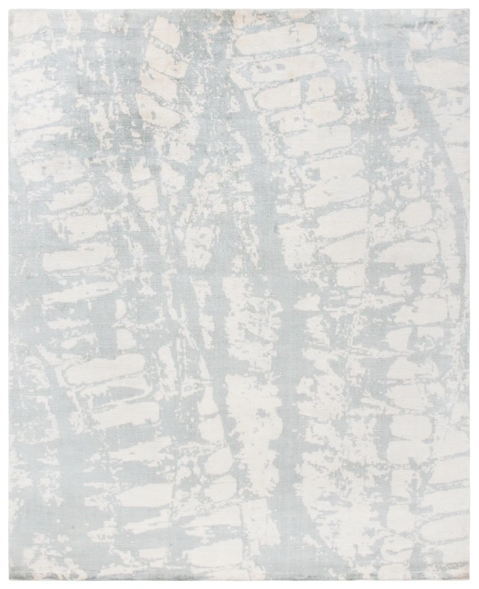 Tibetan Distressed Abstract Hand-Loomed Viscose Rug in Light Gray