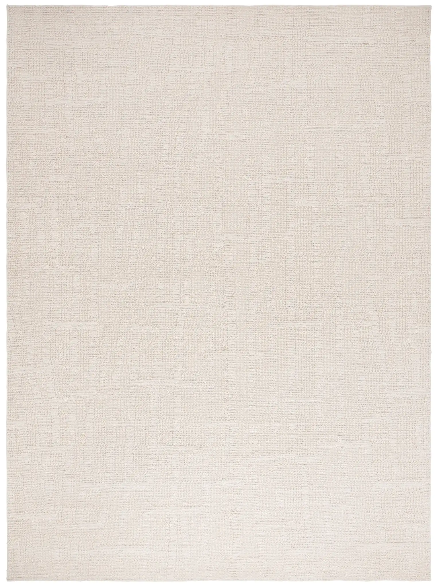 Tibetan Textured Grid Hand-Knotted Wool Rug in Ivory