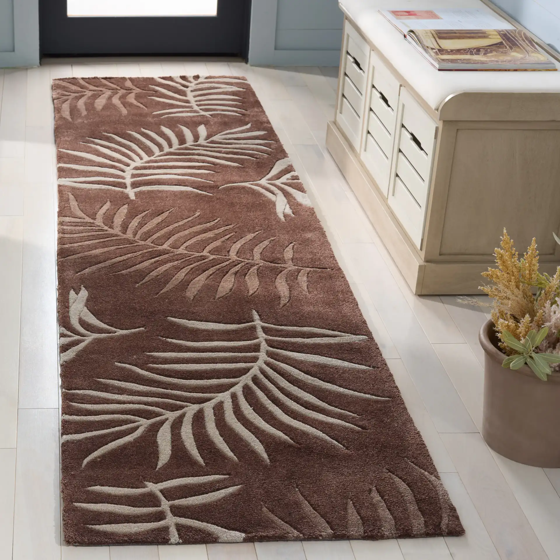 Total Performance Biscayne Bay Hand-Hooked Rug in Mocha in a styled room