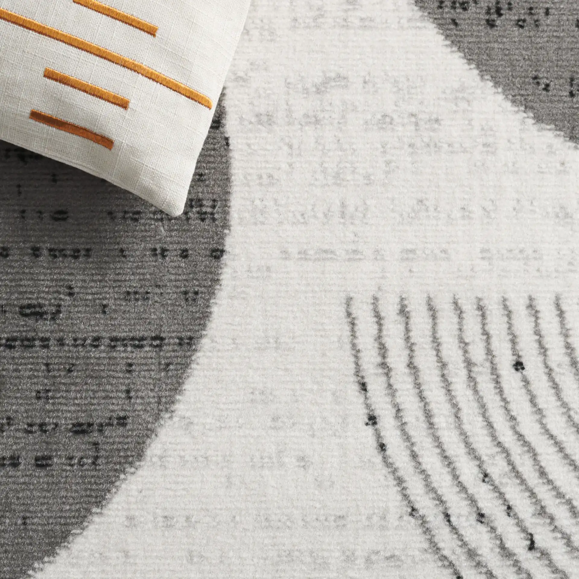 Temple Concentric Arcs Rug in Ivory / Gray in a styled room