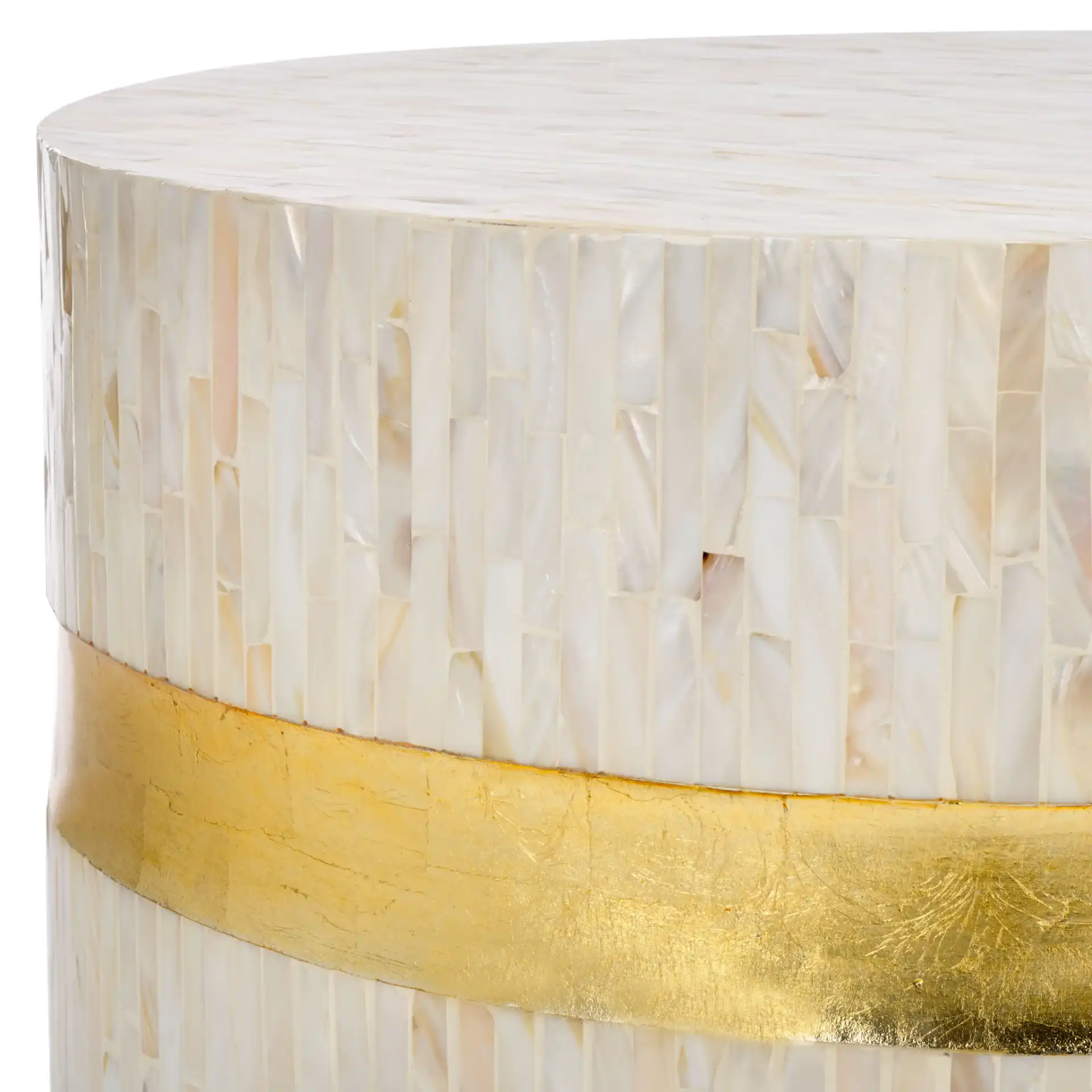 Perla Mosaic Round Side Table in Pink Champagne / Gold in a styled room