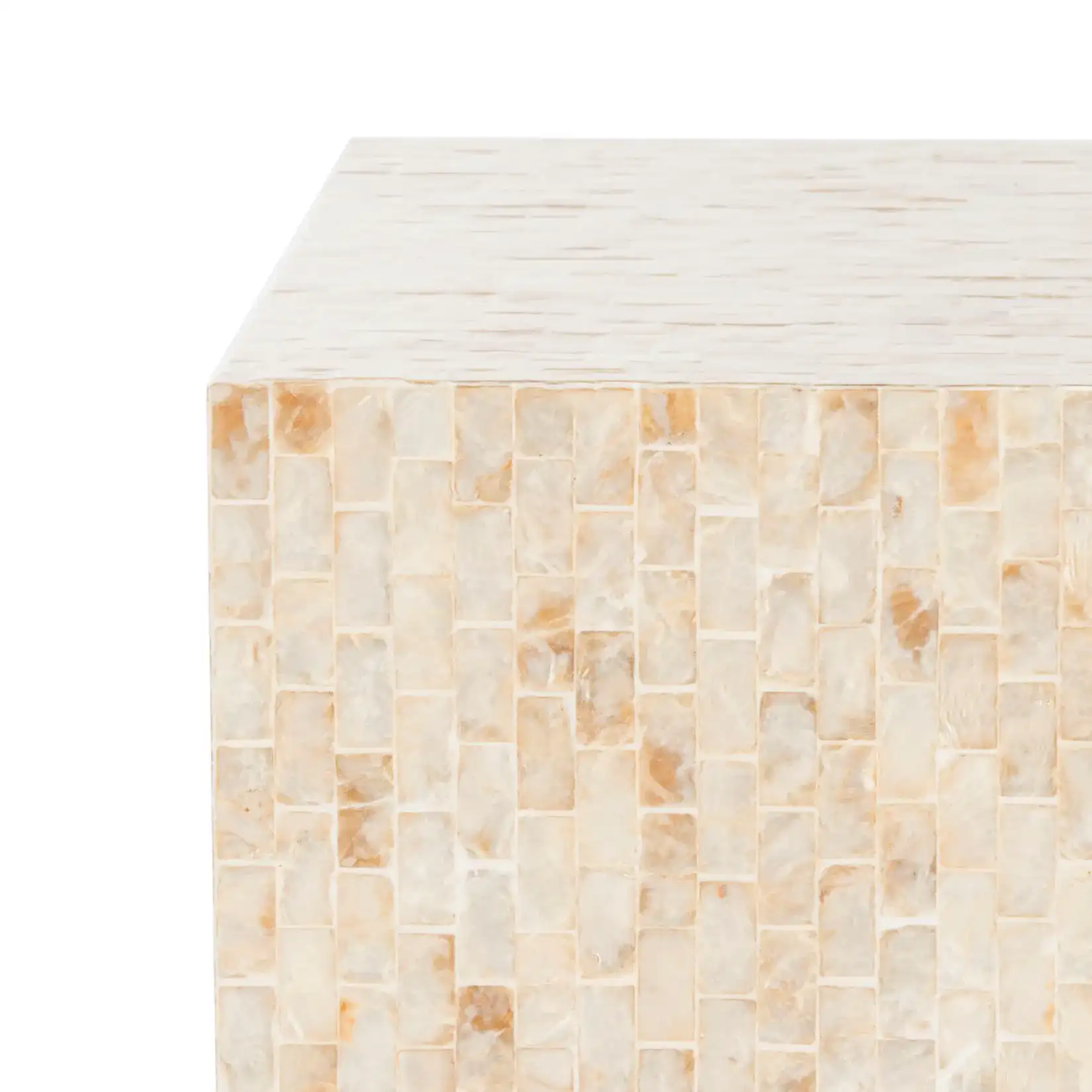 Juno Rectangular Mosaic Side Table in Multicolor Beige / Gold in a styled room