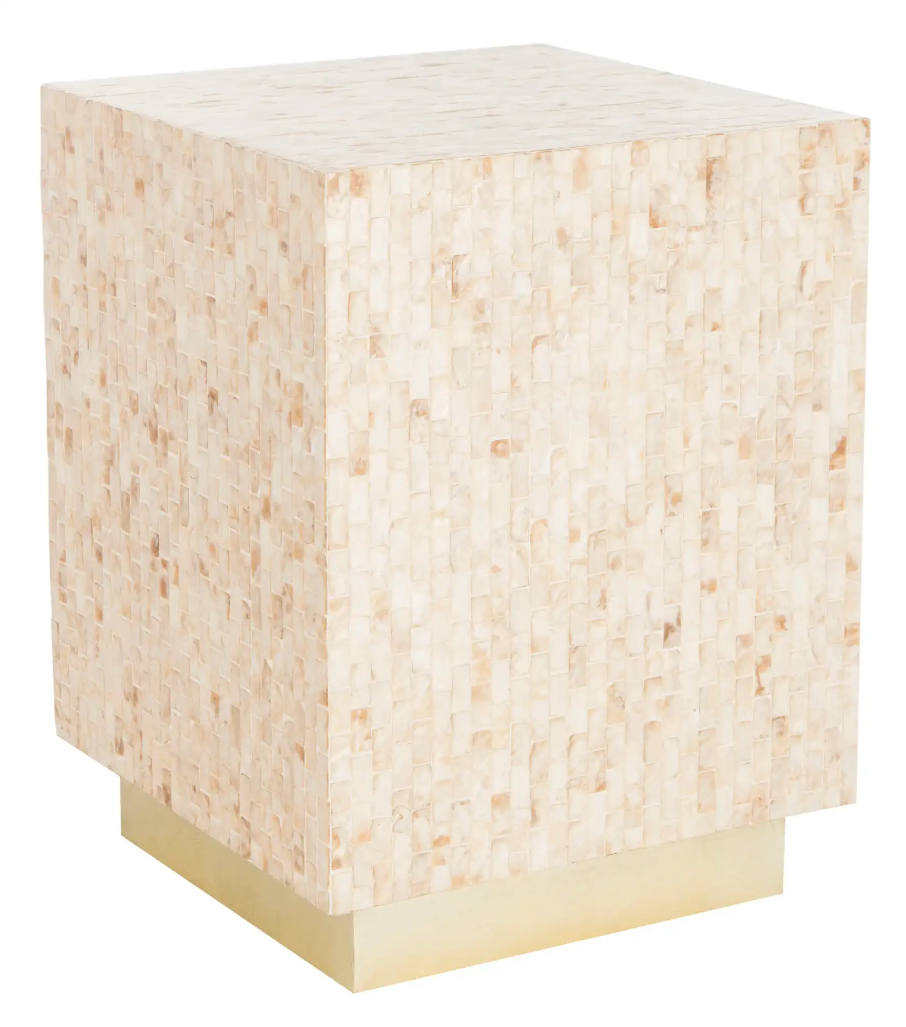 Juno Rectangular Mosaic Side Table in Multicolor Beige / Gold, detail view