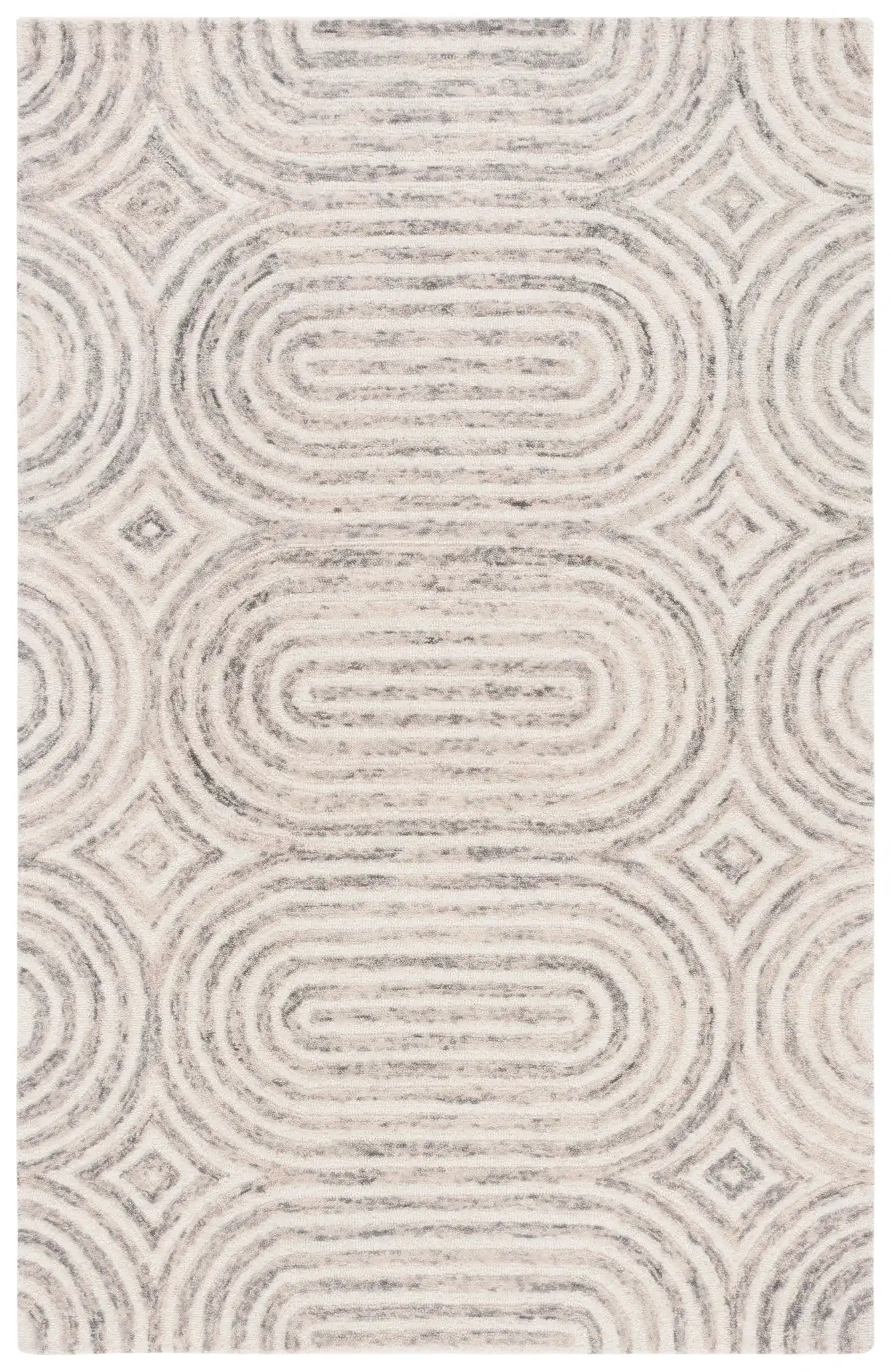 Trace Concentric Oval Hand-Tufted Wool Rug in Gray / Ivory