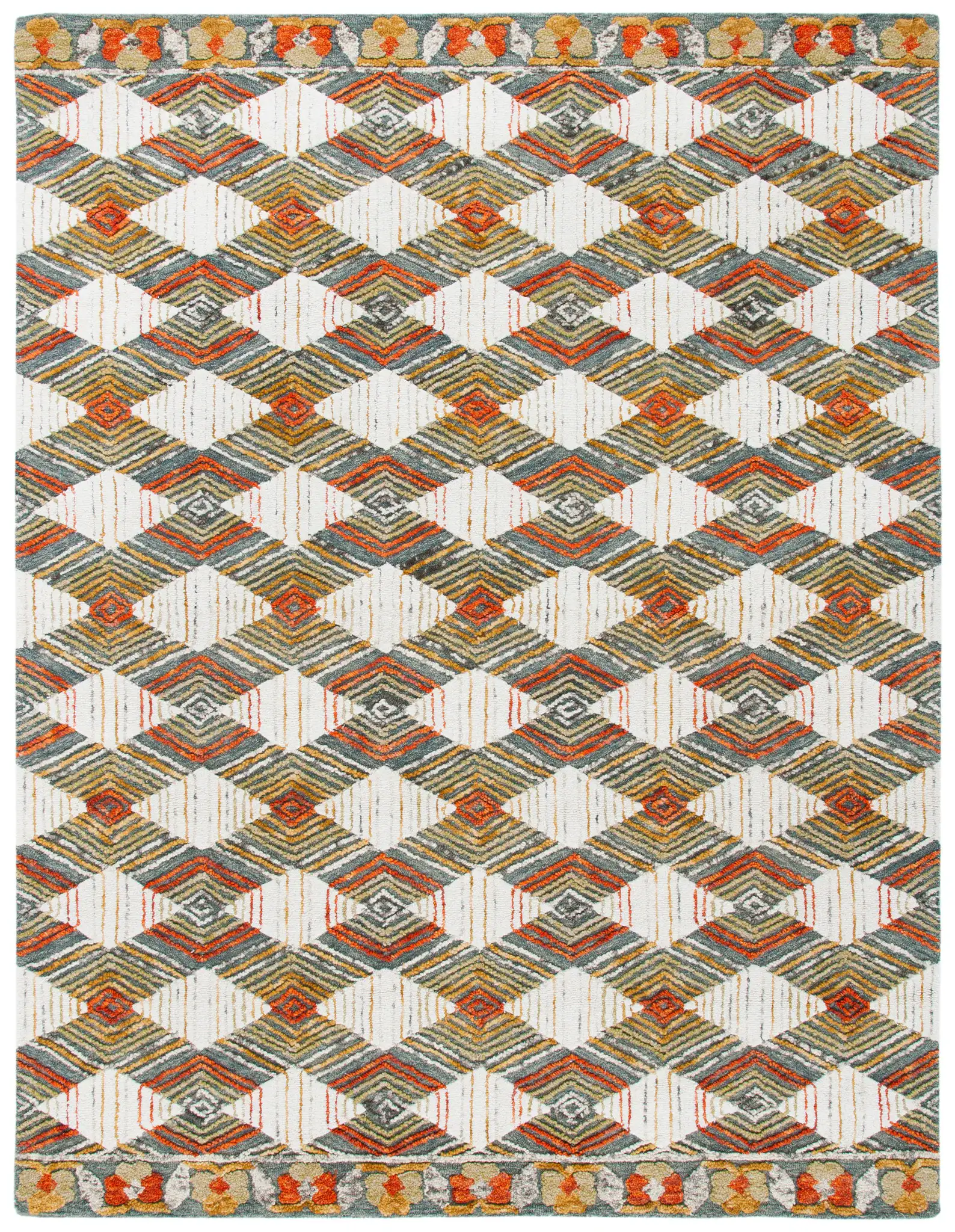 Trace Diamond Grid Hand-Tufted Wool Rug in Blue / Ivory