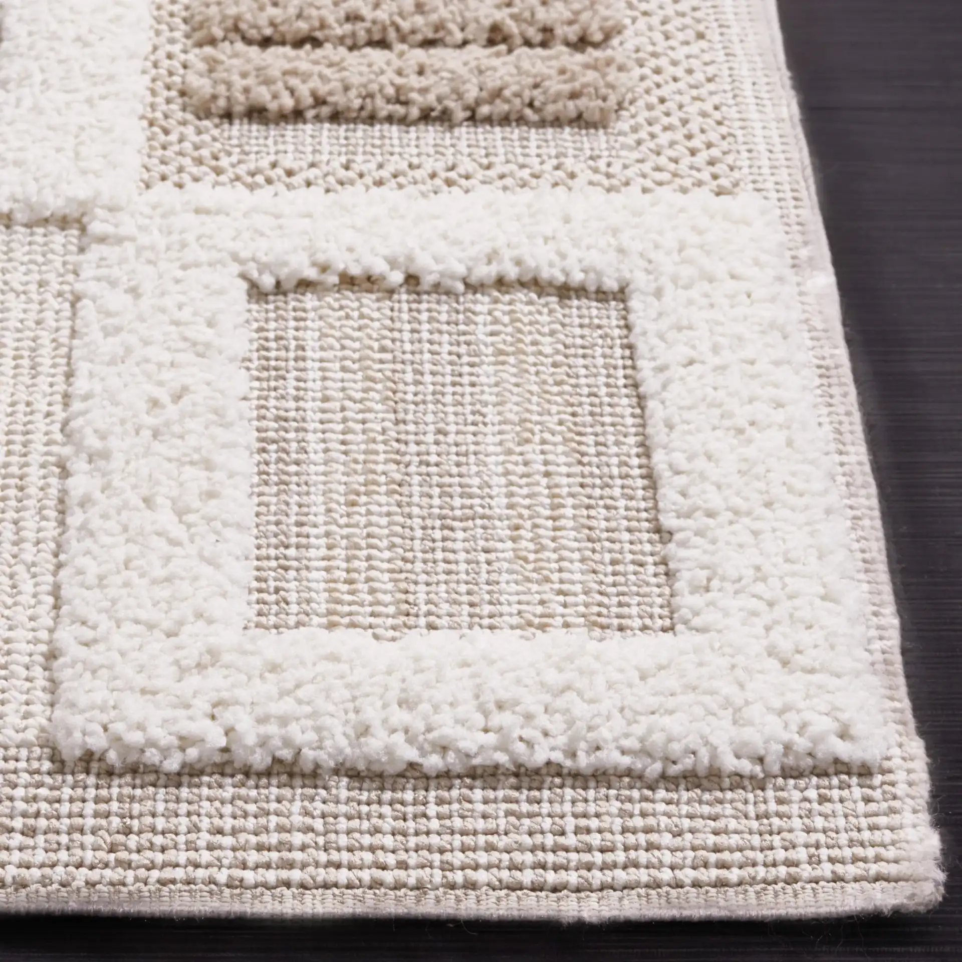 Trends Patchwork Grid Shag Rug in Beige / Ivory in a styled room