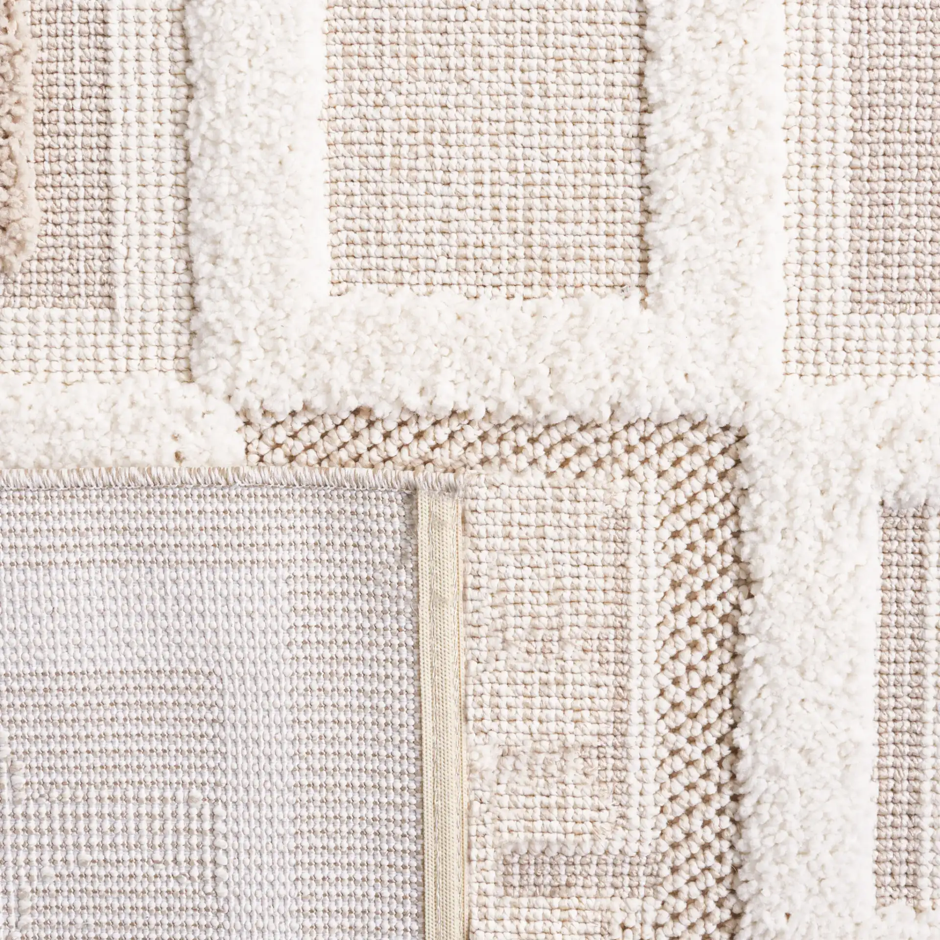 Trends Patchwork Grid Shag Rug in Beige / Ivory in a styled room