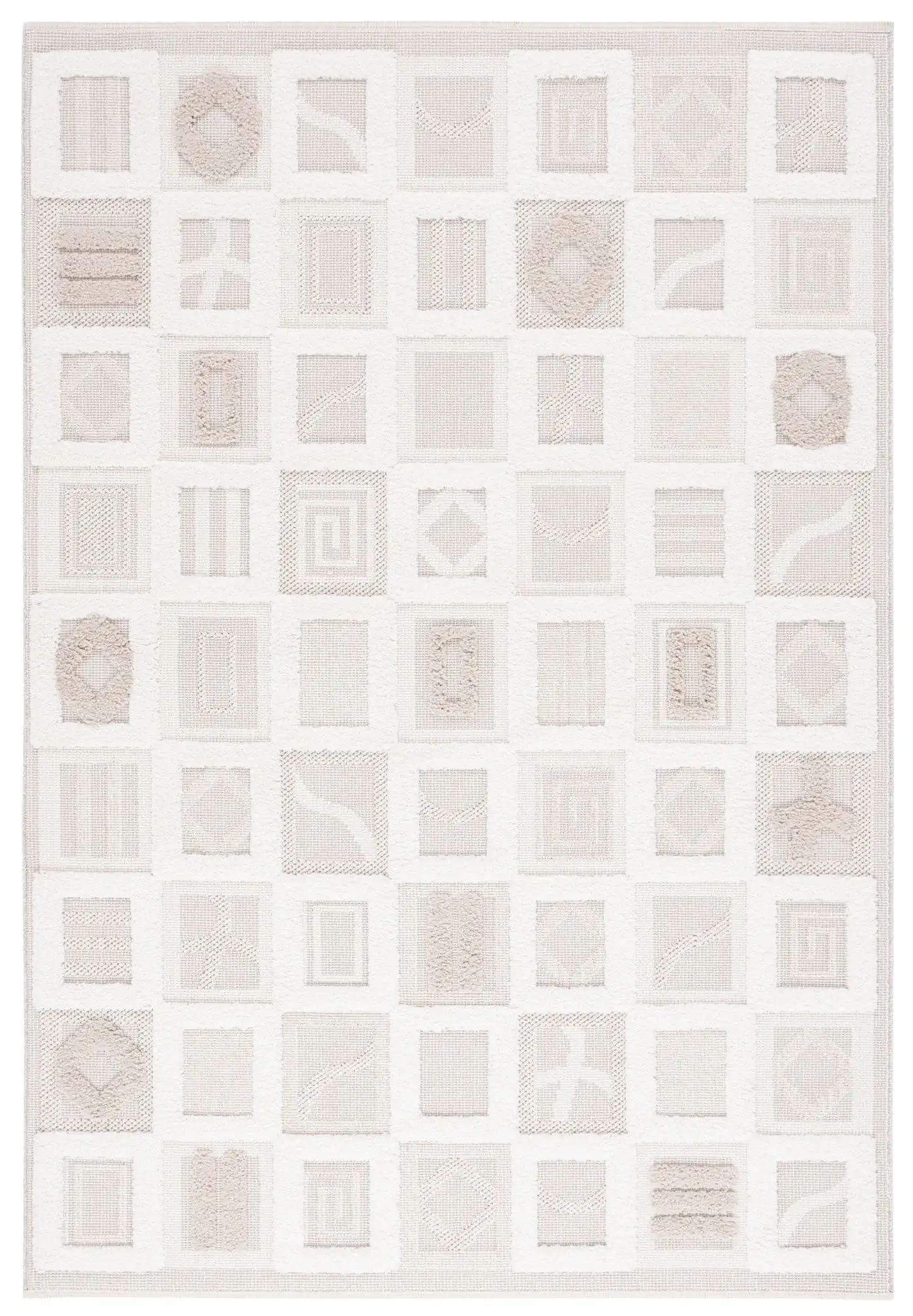 Trends Patchwork Grid Shag Rug in Beige / Ivory