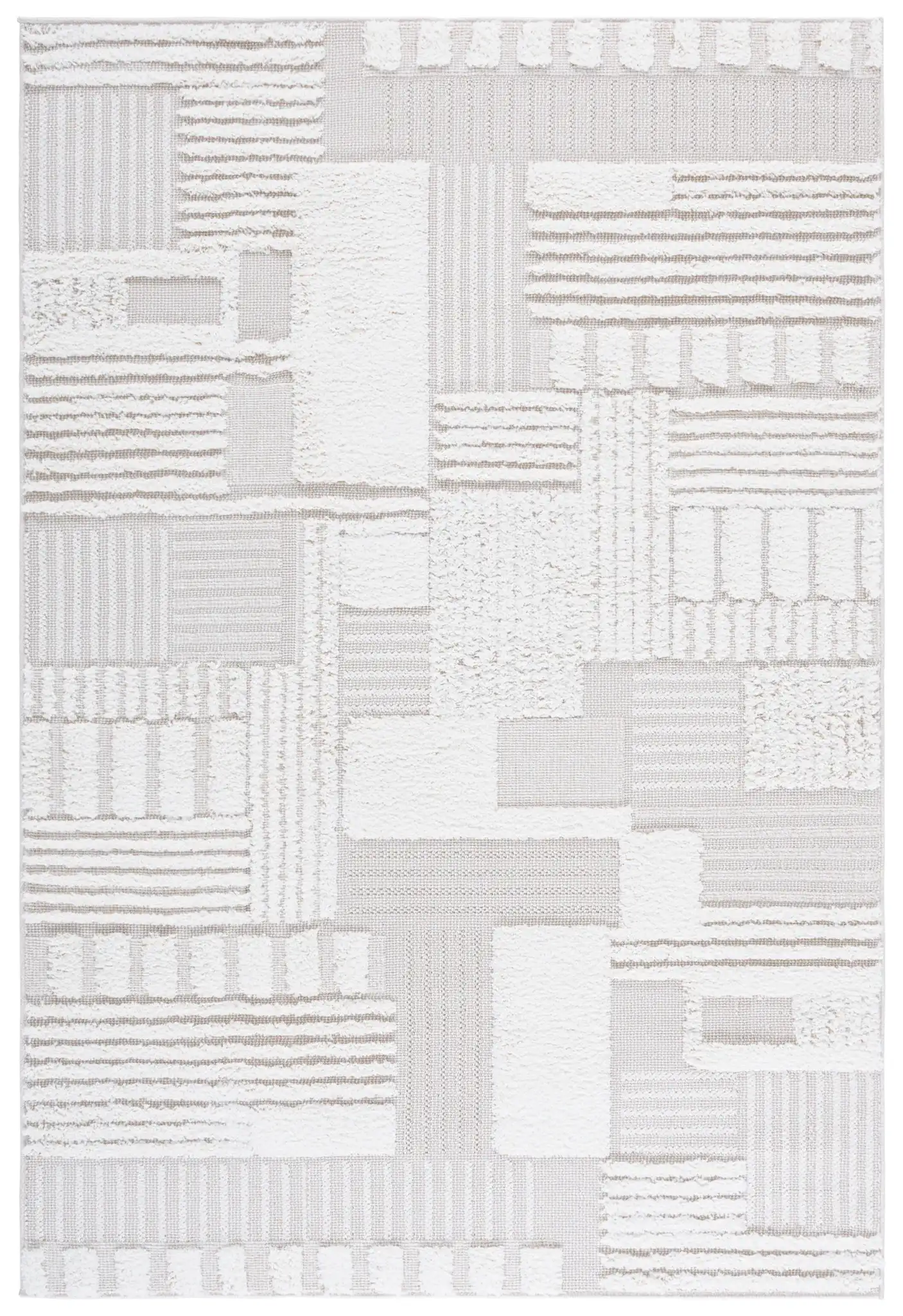 Trends Patchwork Shag Rug in Beige / Ivory