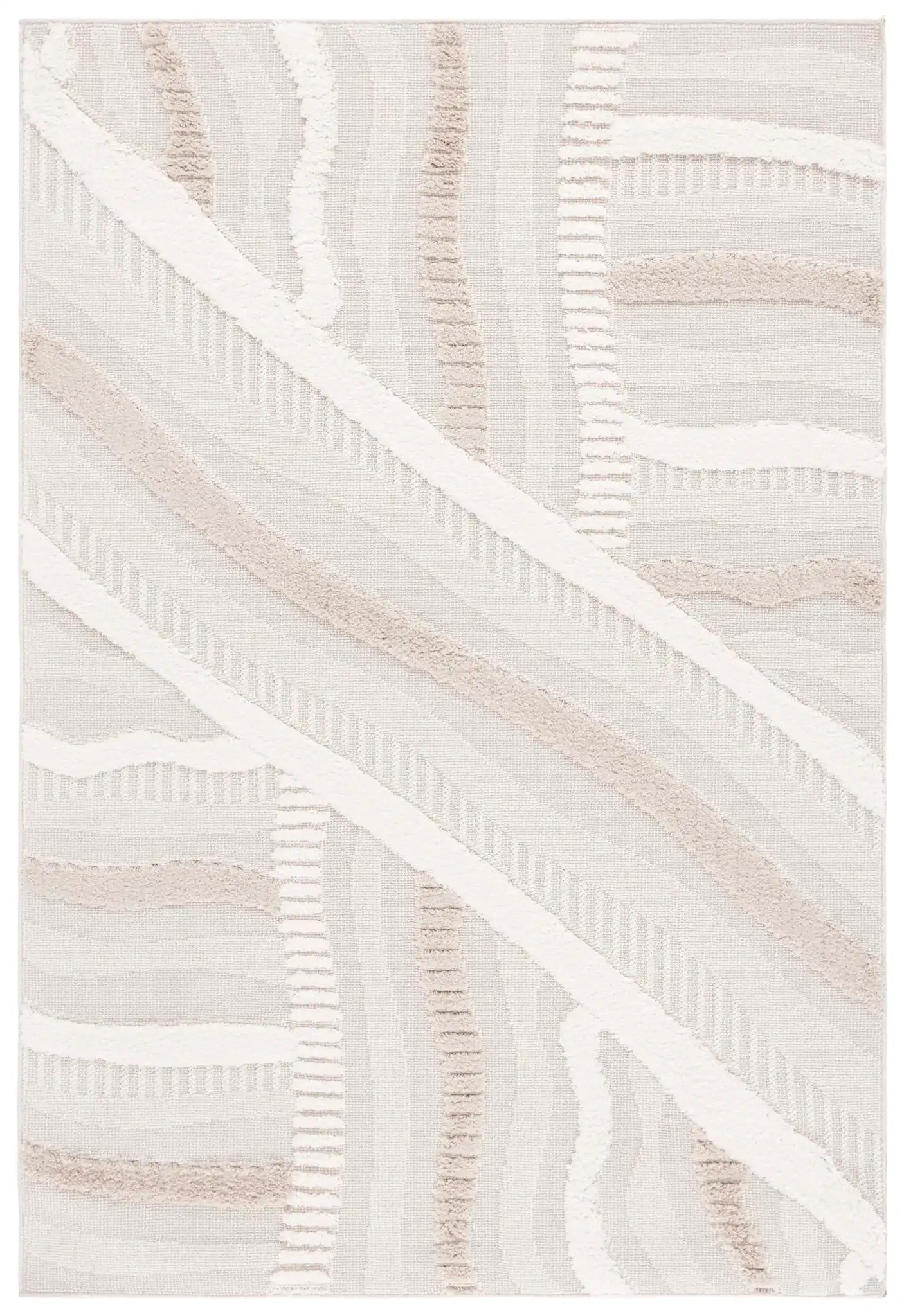 Trends Abstract Ribbon Shag Rug in Beige / Ivory
