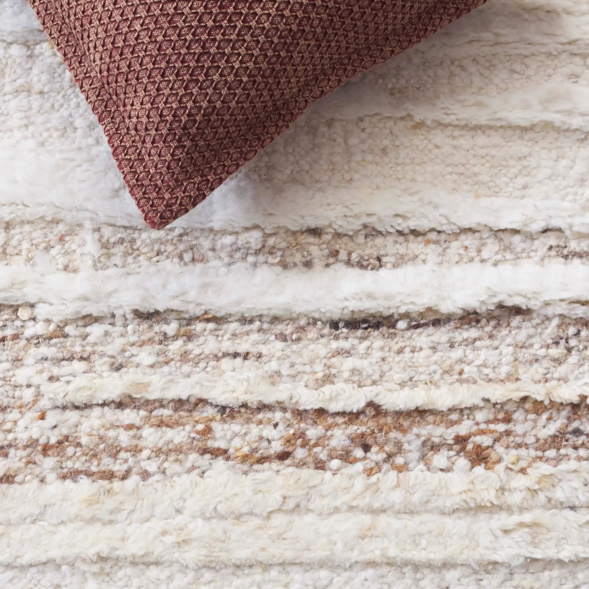 Tribeca Textured Stripe Hand-Knotted Wool Rug in Beige / Brown in a styled room