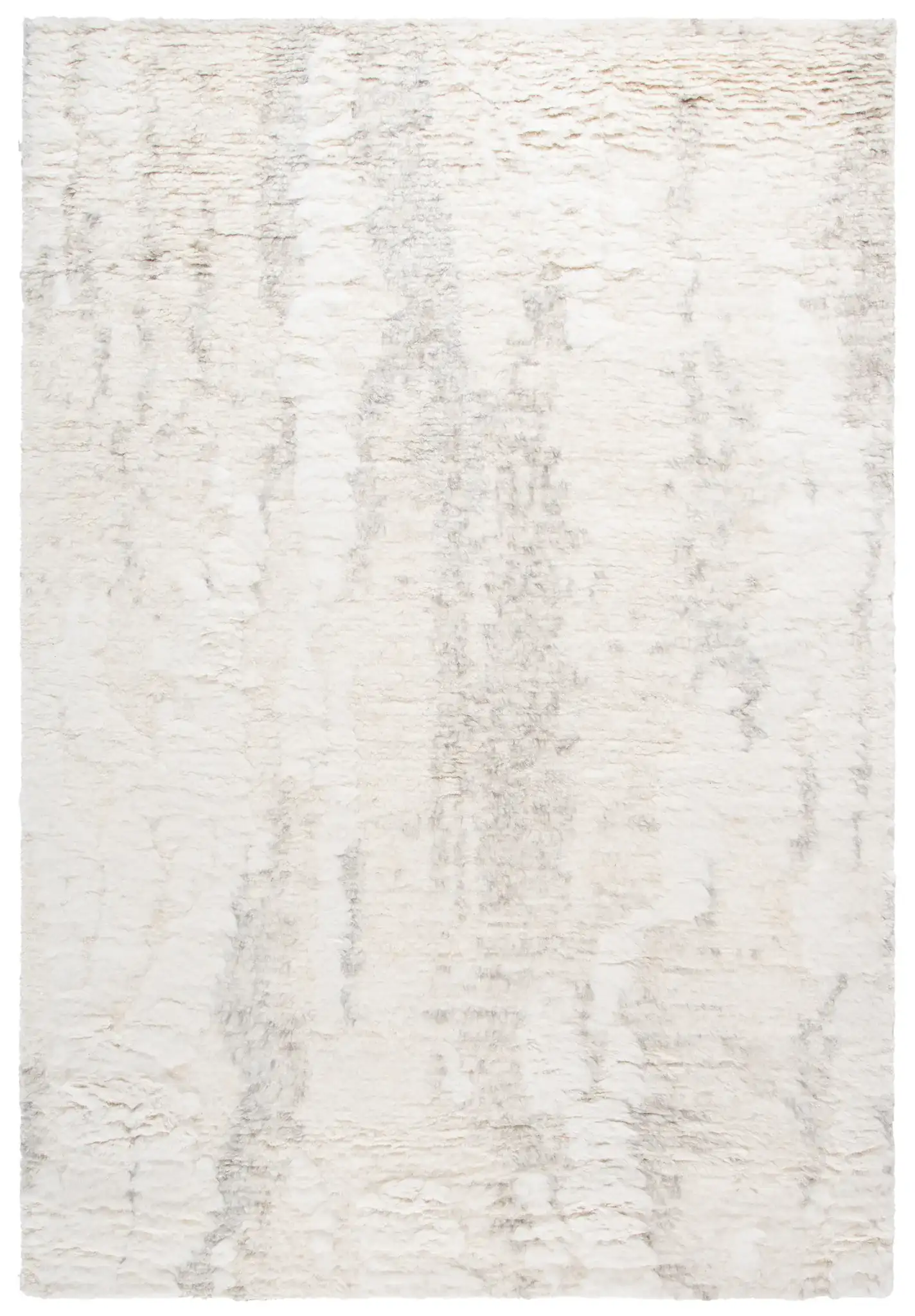 Tribeca Striated Hand-Knotted Shag Wool Rug in Gray / Beige