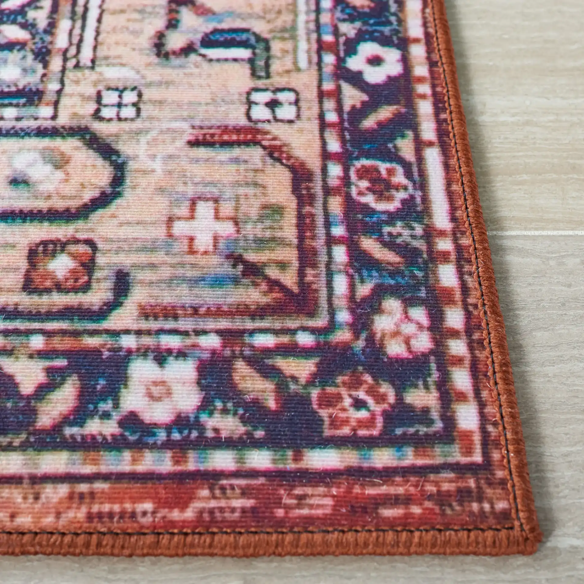 Tucson Tribal Diamond Washable Rug in Beige / Blue in a styled room