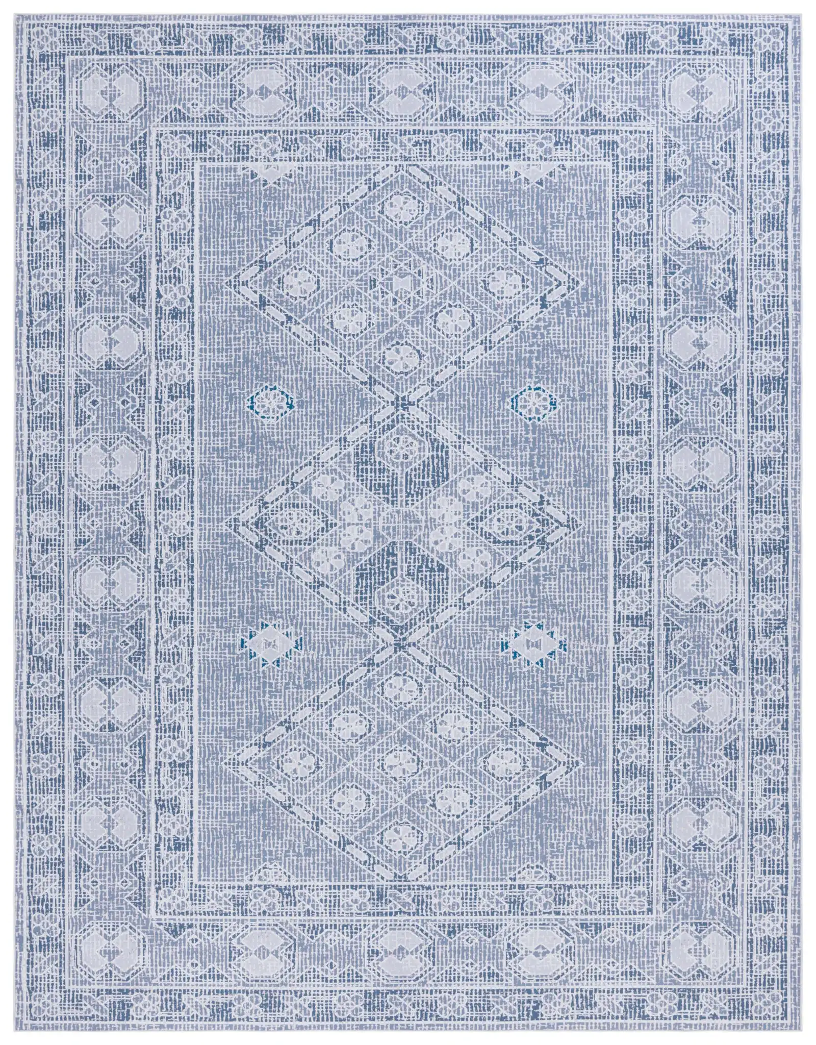 Tucson Triple Diamond Washable Rug in Gray / Ivory