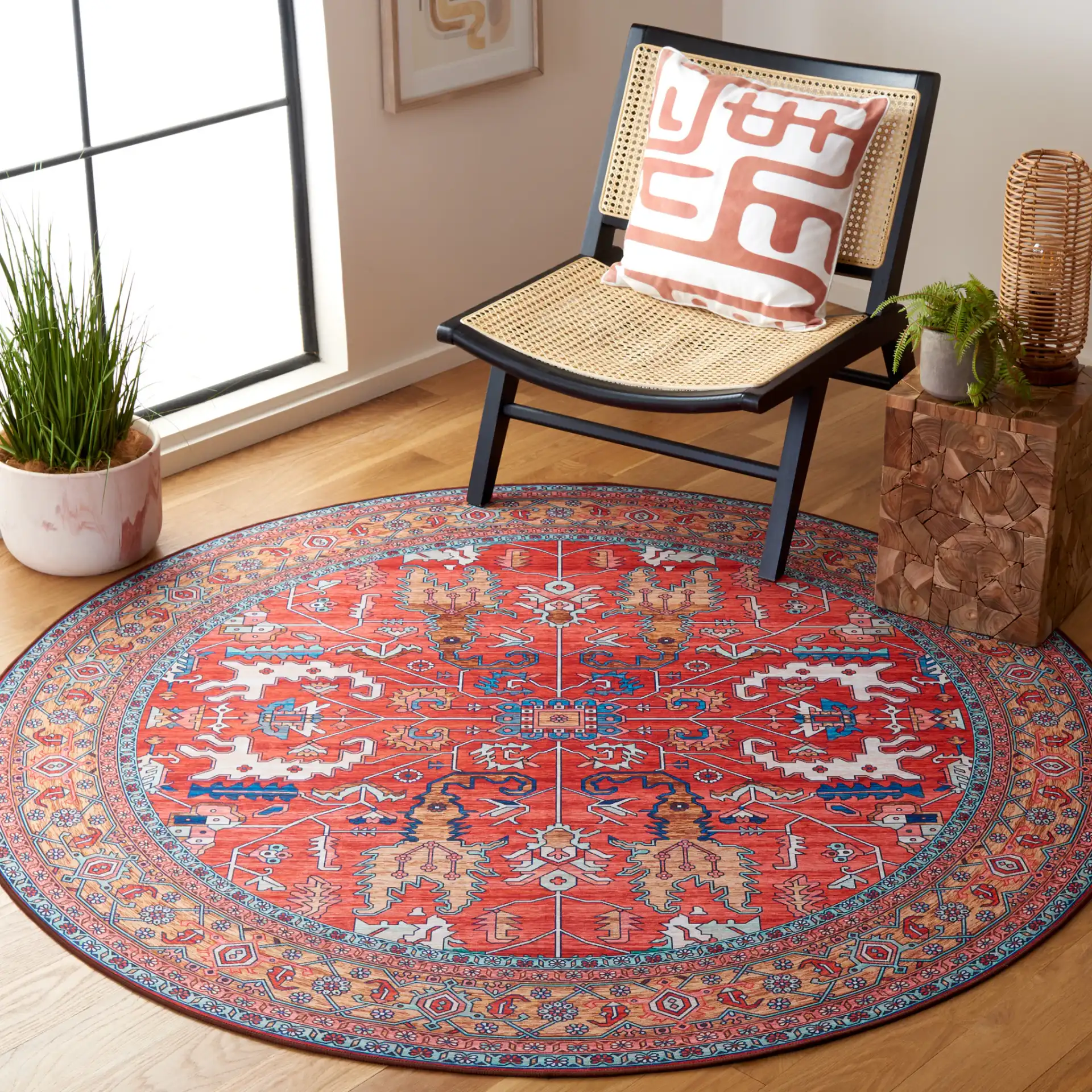 Tucson Traditional Allover Washable Rug in Rust / Navy in a styled room