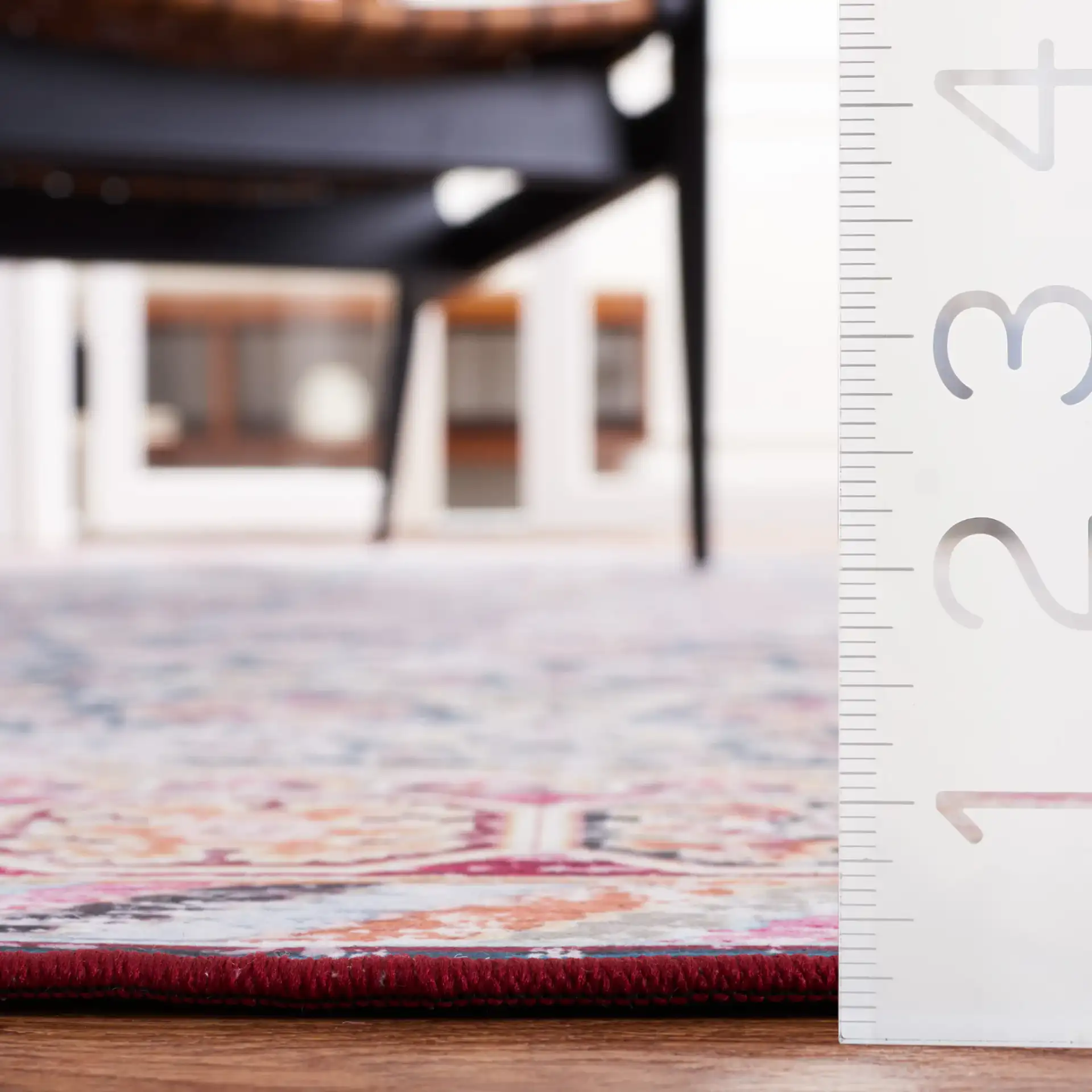 Tucson Triple Medallion Washable Rug in Blue / Red in a styled room