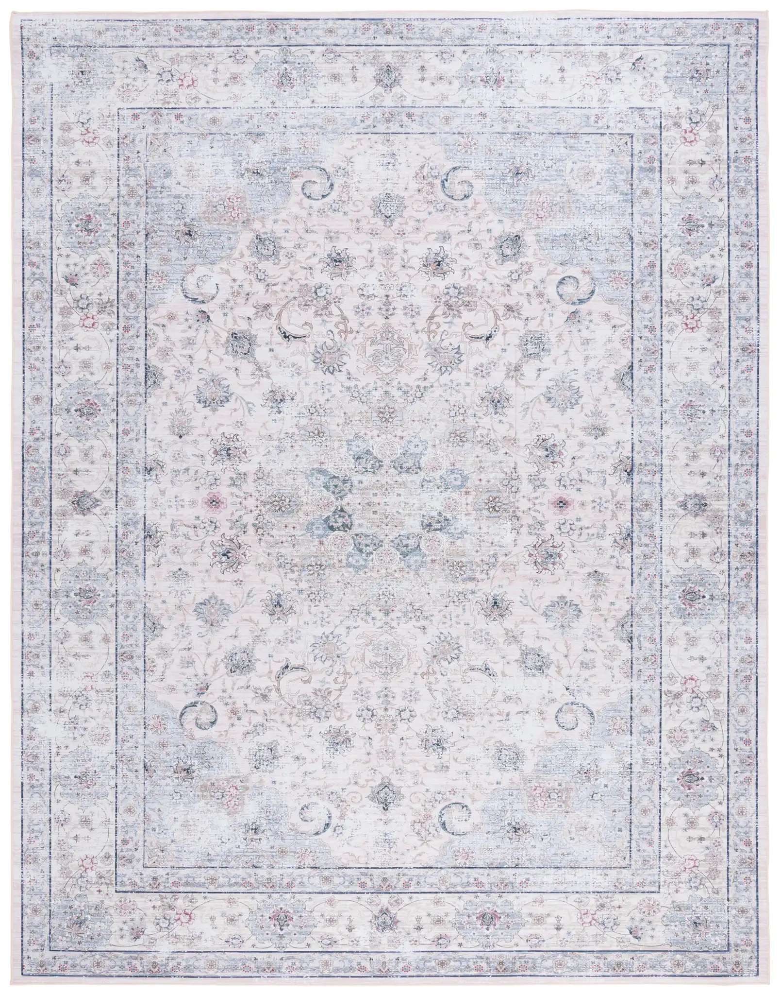 Tucson Distressed Floral Medallion Washable Rug in Beige / Green