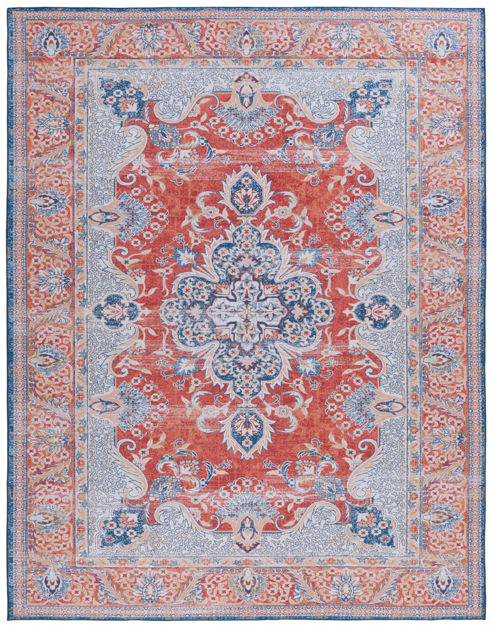 Tucson Arabesque Medallion Washable Rug in Rust / Blue