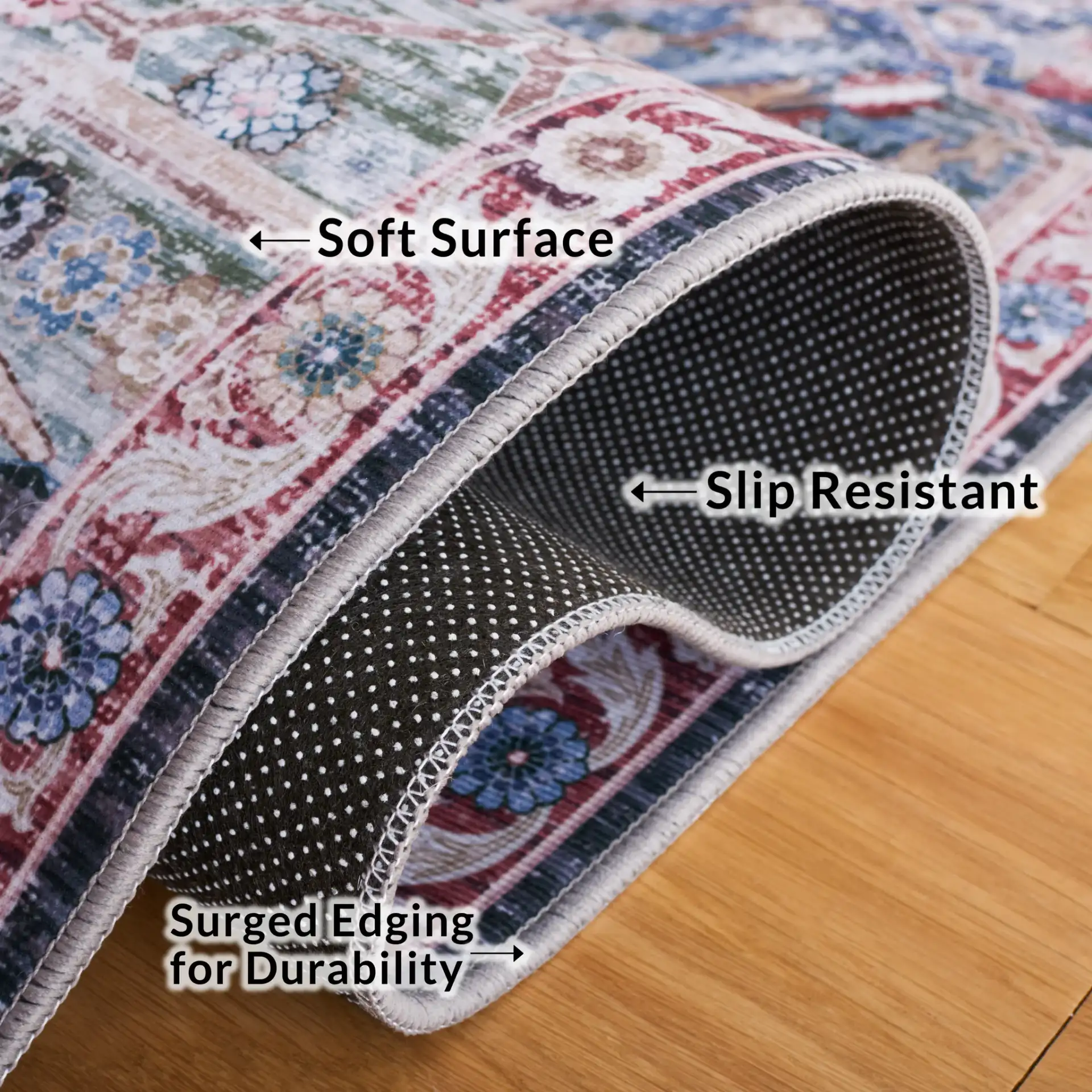 Tucson Nested Stepped Diamond Medallion Washable Rug in Rust / Navy in a styled room