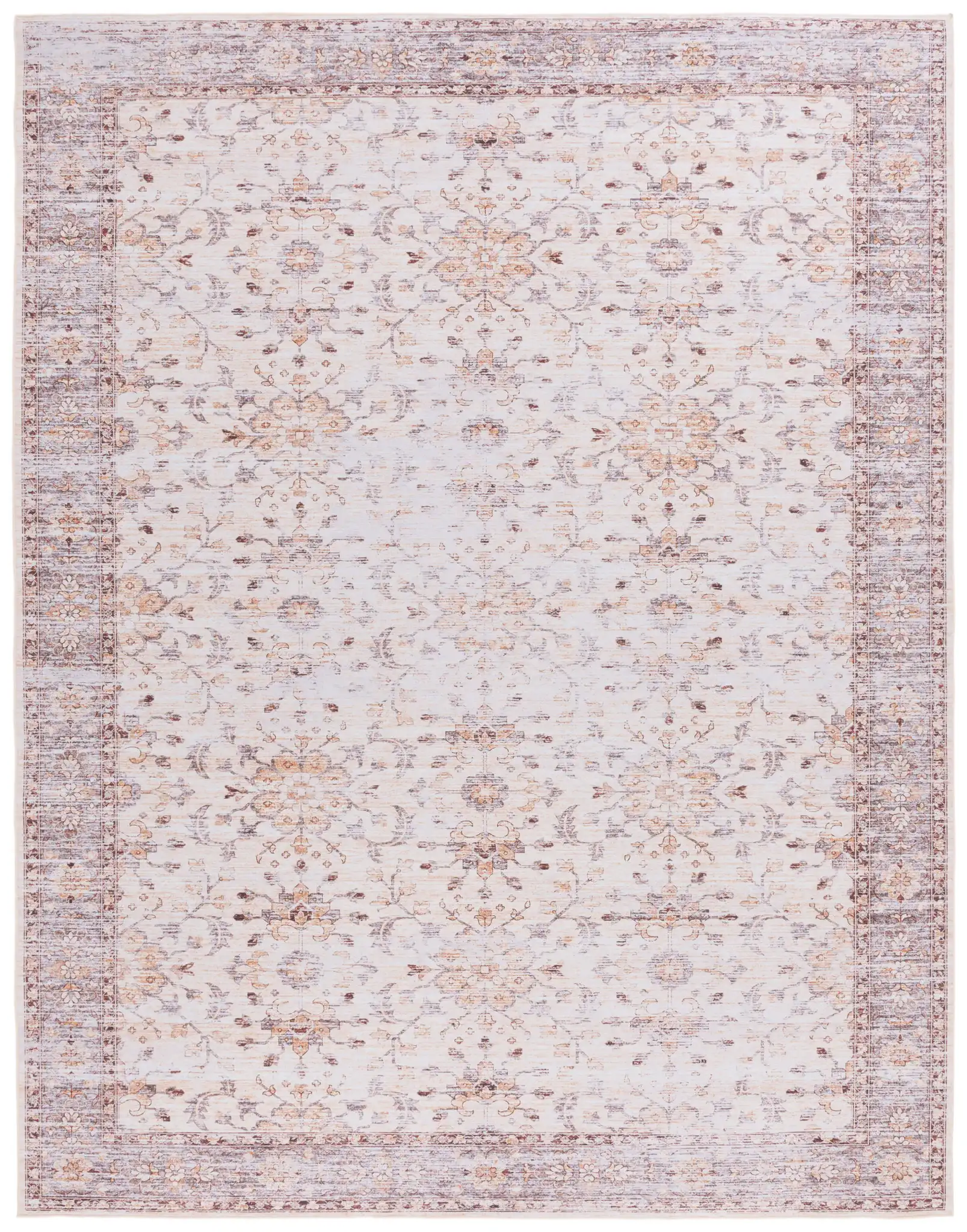Tucson Faded Floral Washable Rug in Beige / Gold