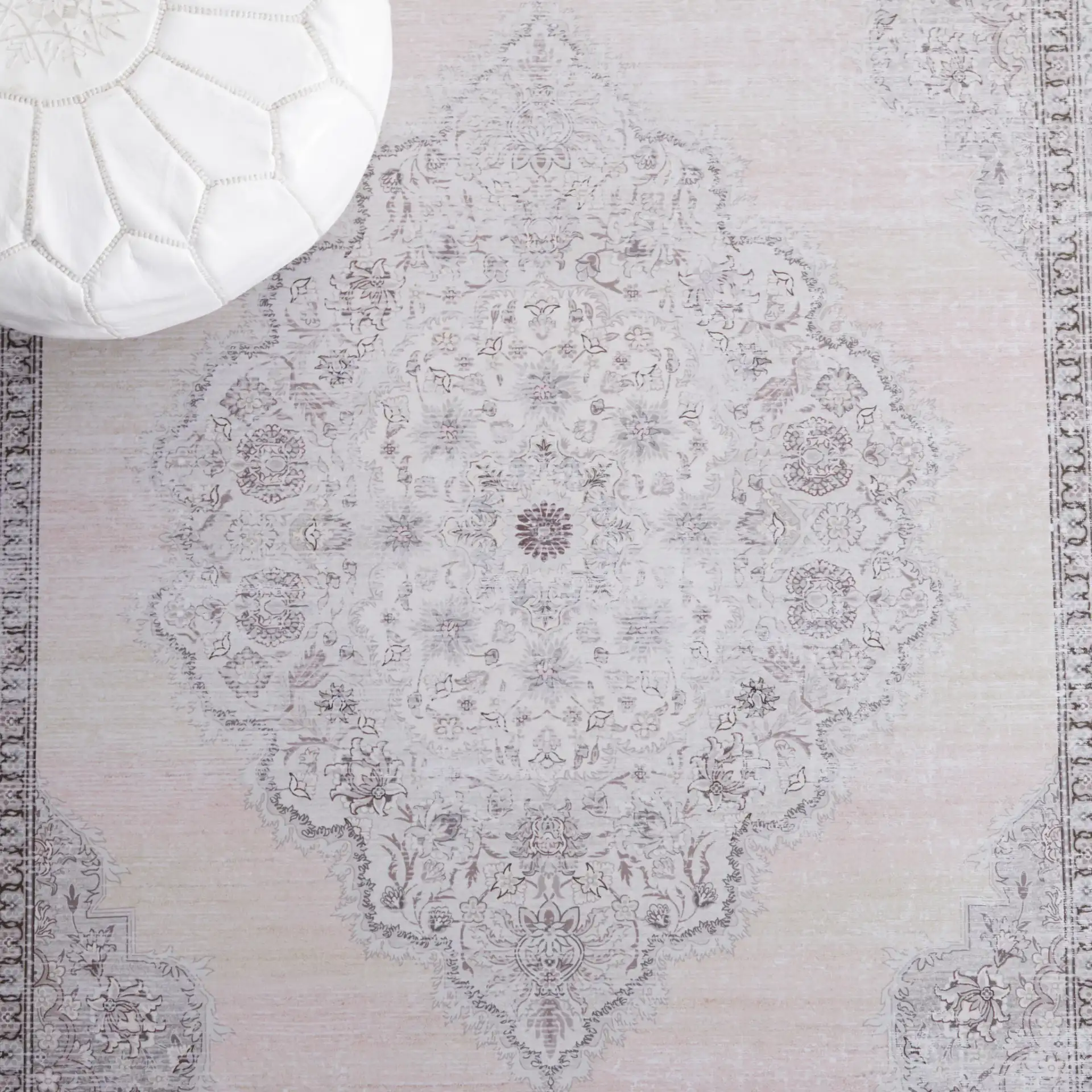 Tucson Open Field Rosette Medallion Washable Rug in Beige / Light Green in a styled room