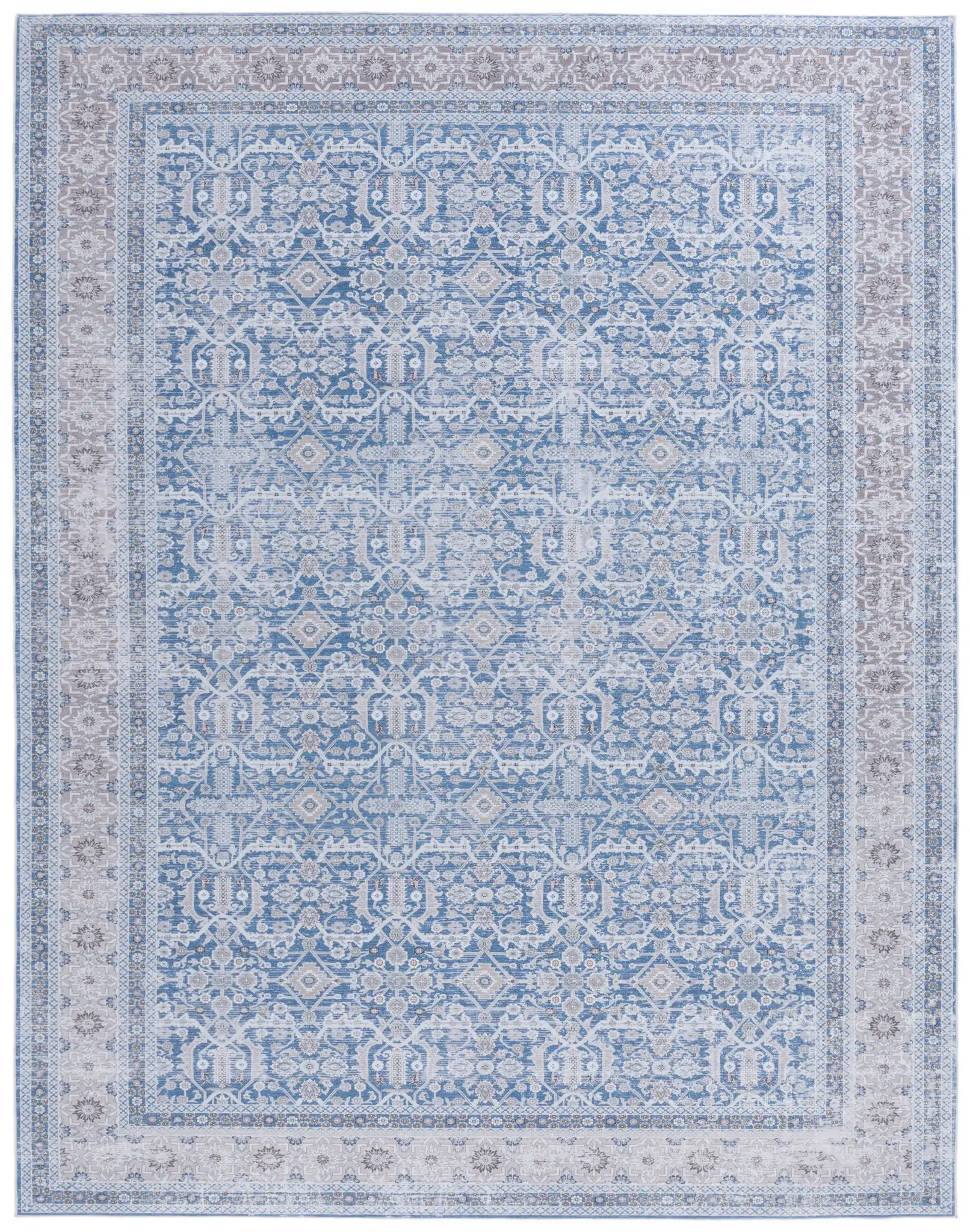 Tucson Allover Floral Washable Rug in Blue / Rust