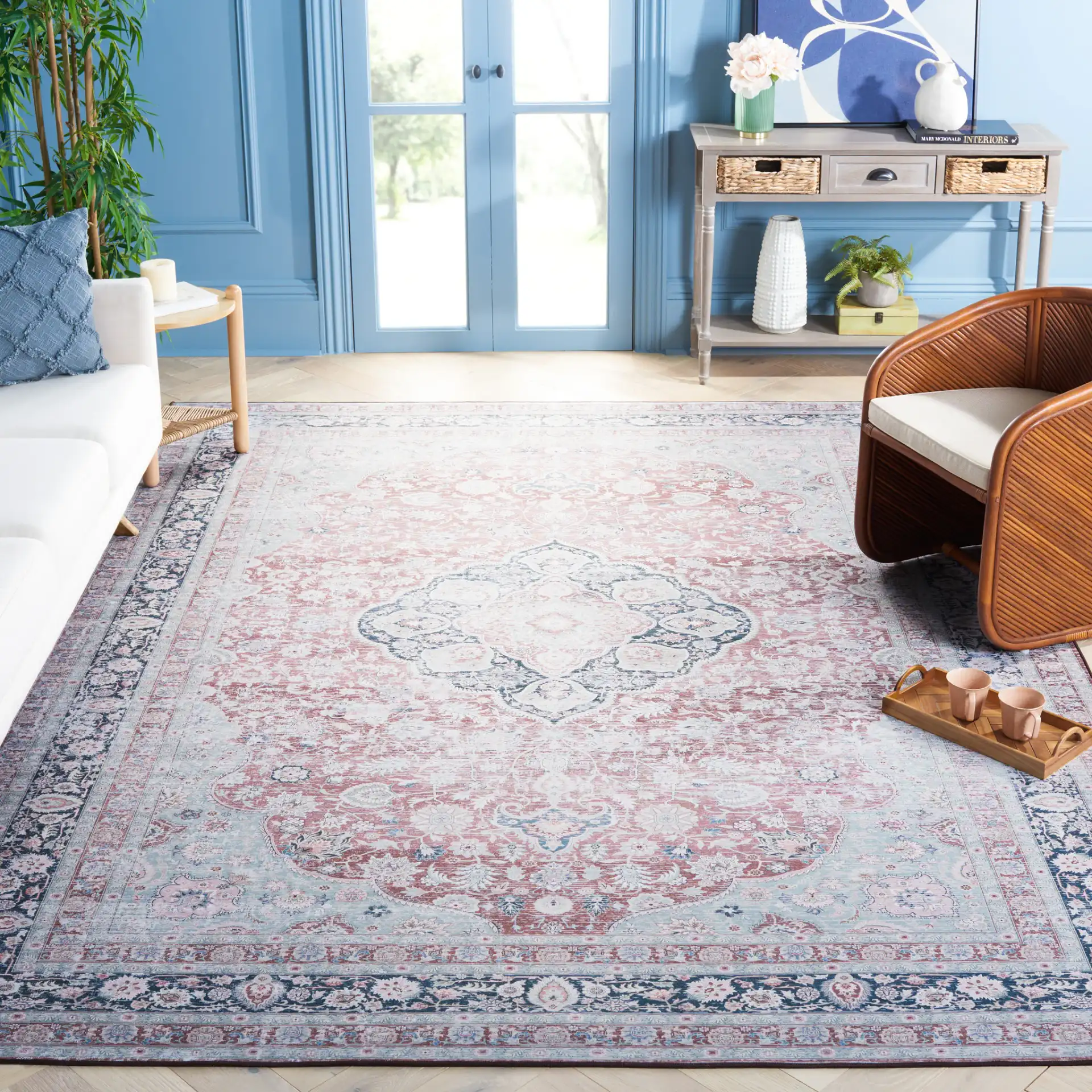 Tucson Persian Medallion Washable Rug in Rust / Sage in a styled room