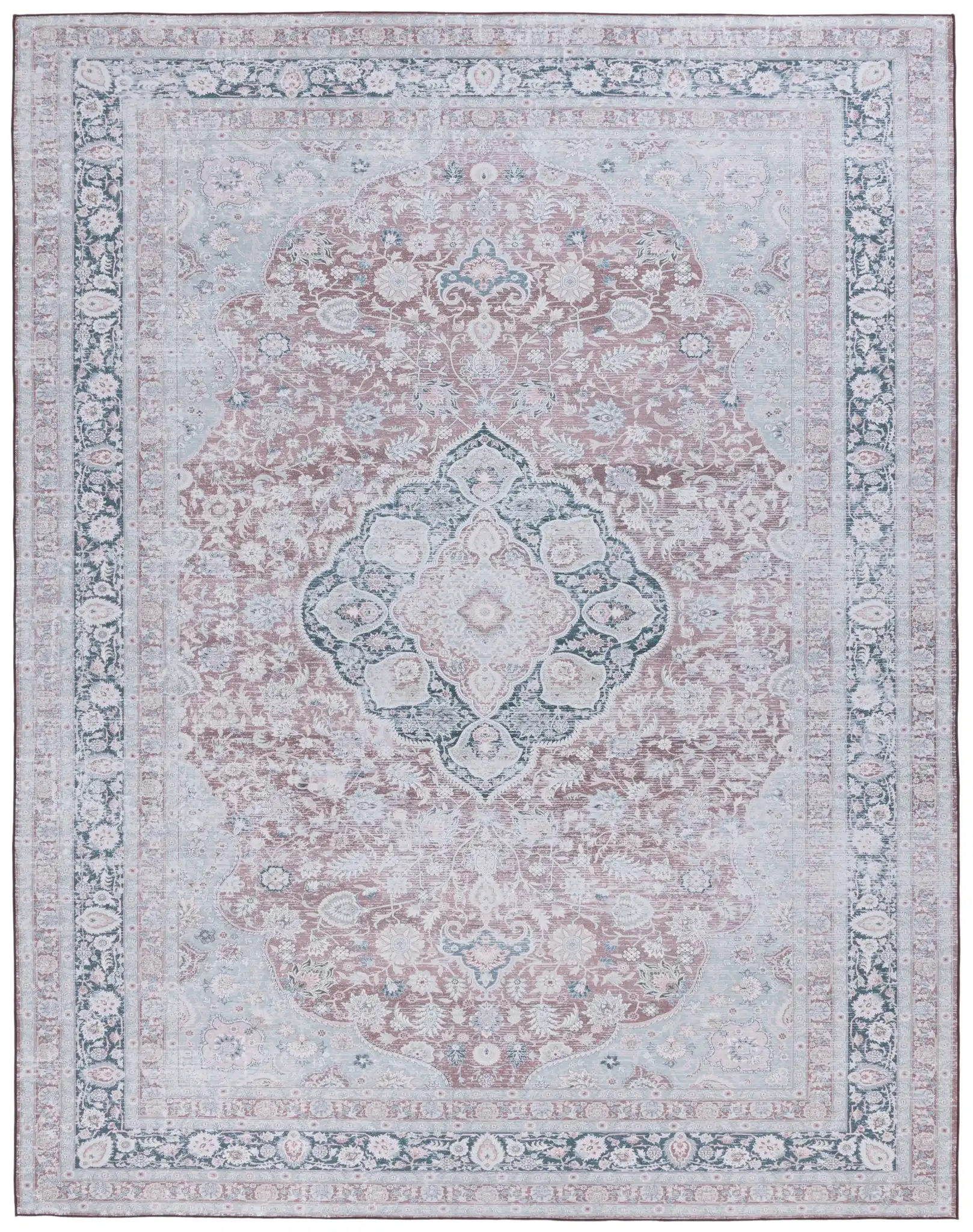 Tucson Persian Medallion Washable Rug in Rust / Sage