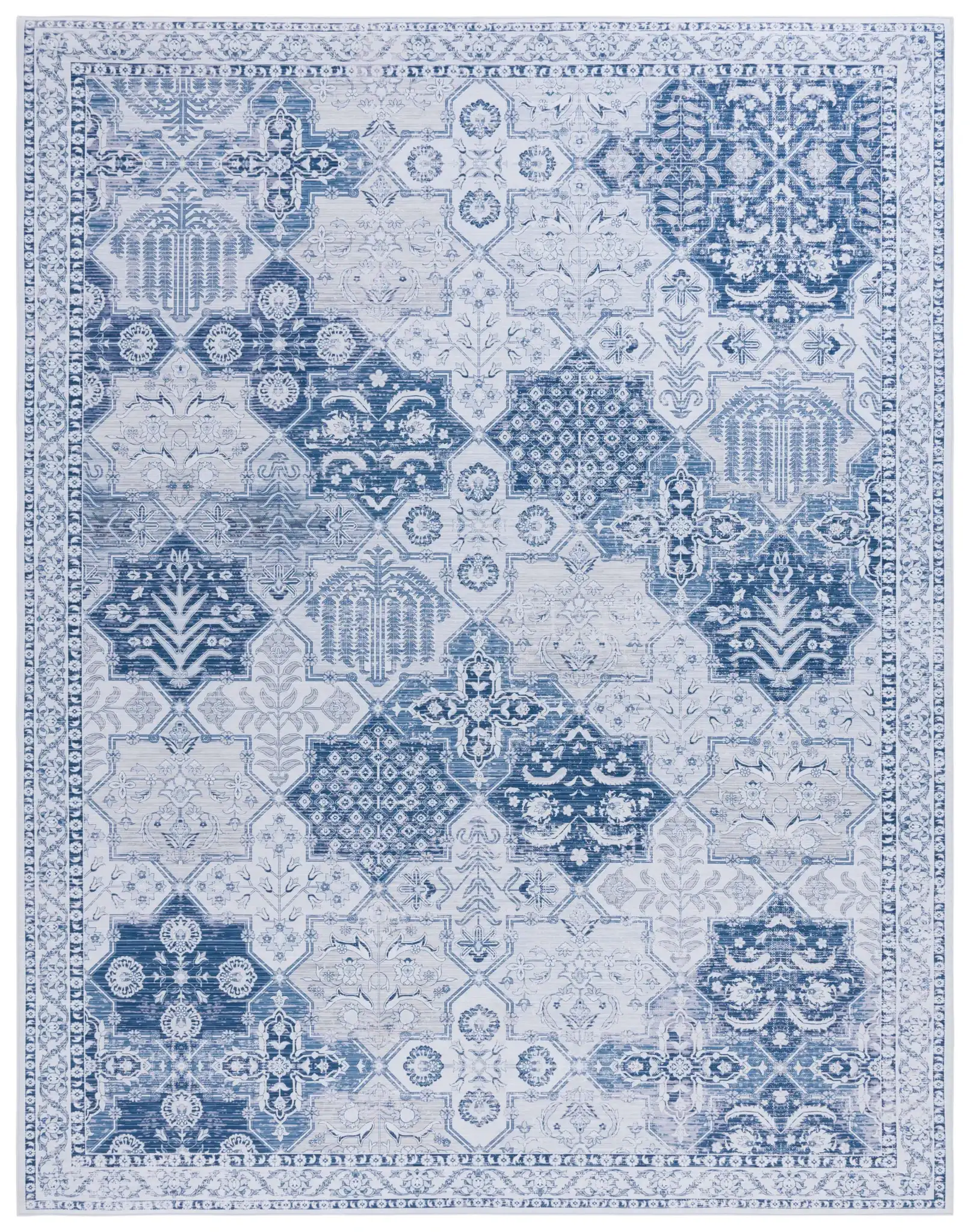 Tucson Patchwork Tile Washable Rug in Gray / Navy