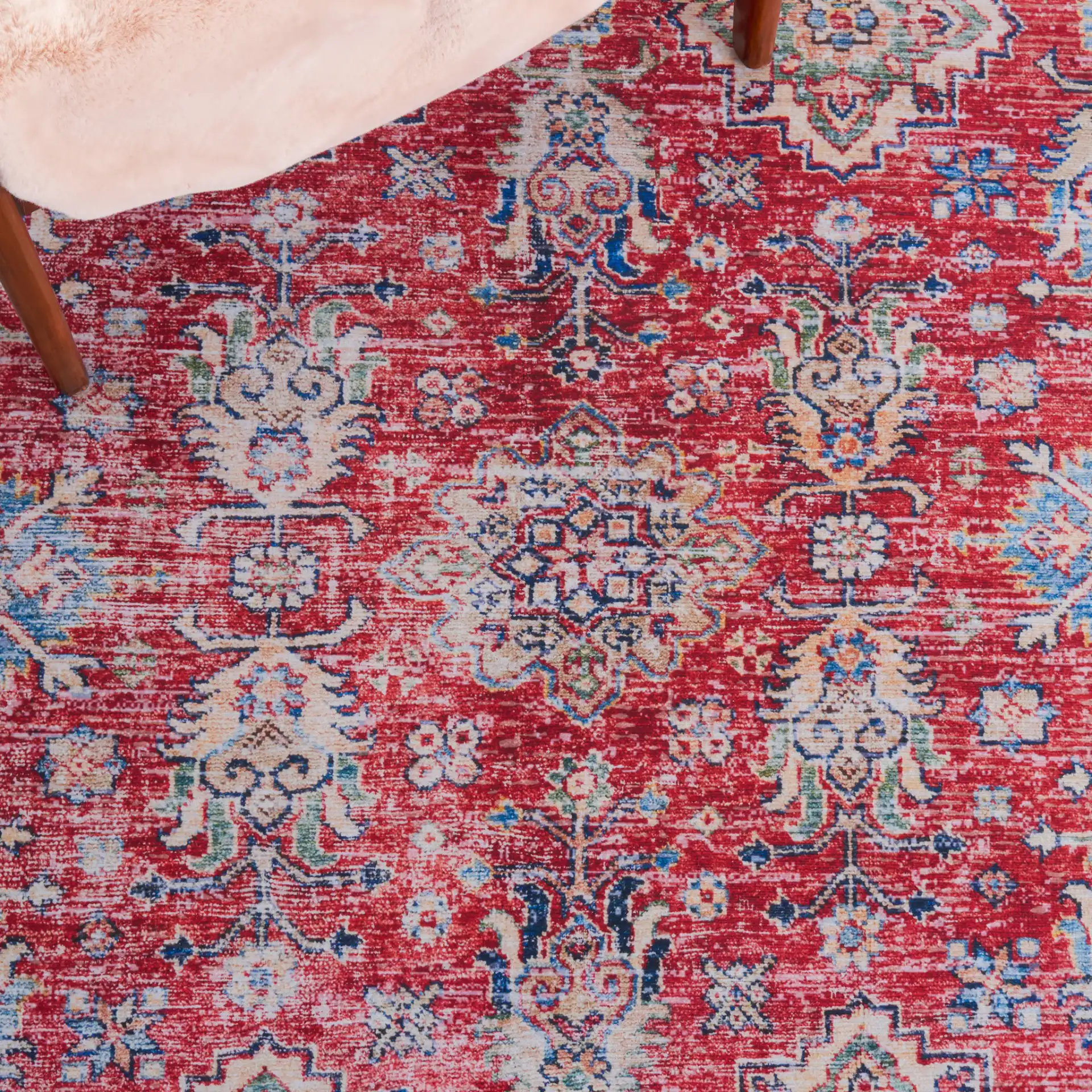 Tucson Medallion Bordered Washable Rug in Rust / Beige in a styled room
