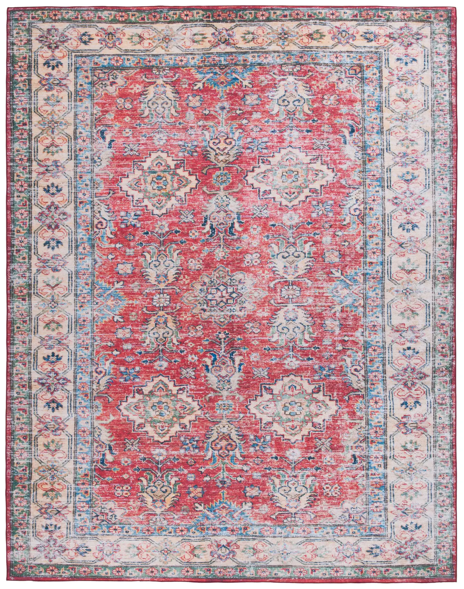 Tucson Medallion Bordered Washable Rug in Rust / Beige