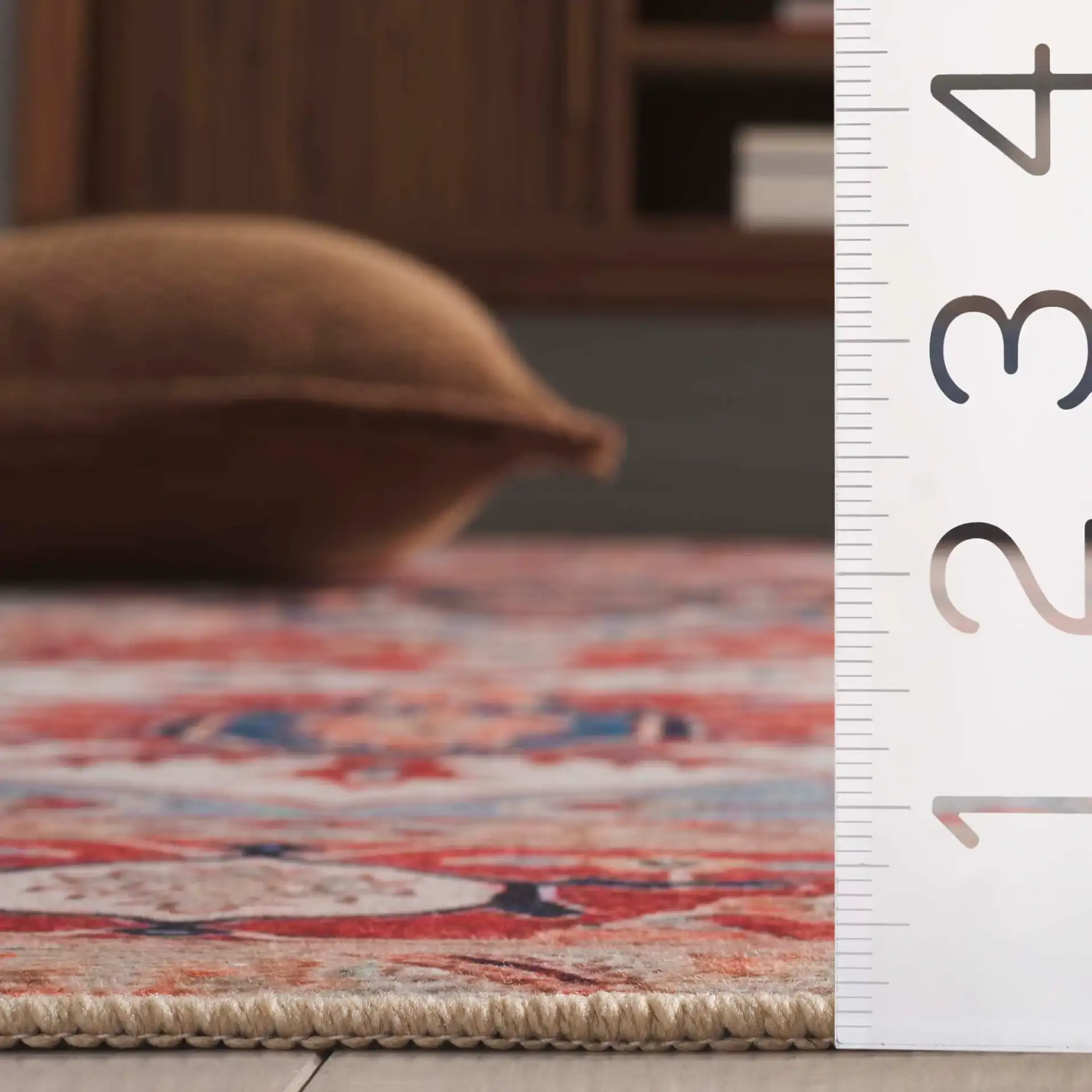 Tucson Square Medallion Washable Rug in Beige / Rust in a styled room
