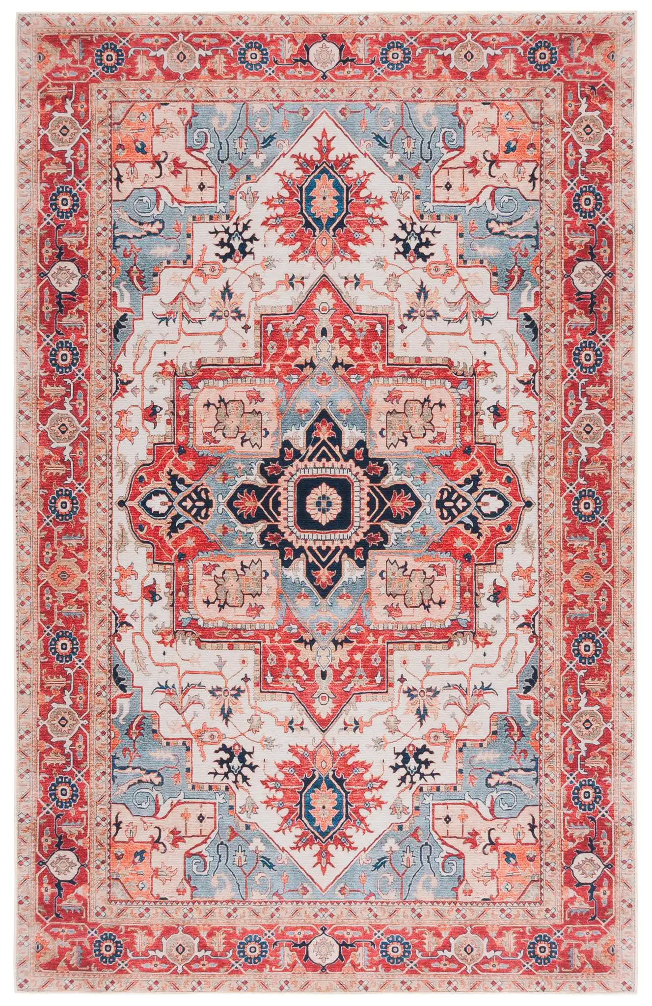 Tucson Square Medallion Washable Rug in Beige / Rust