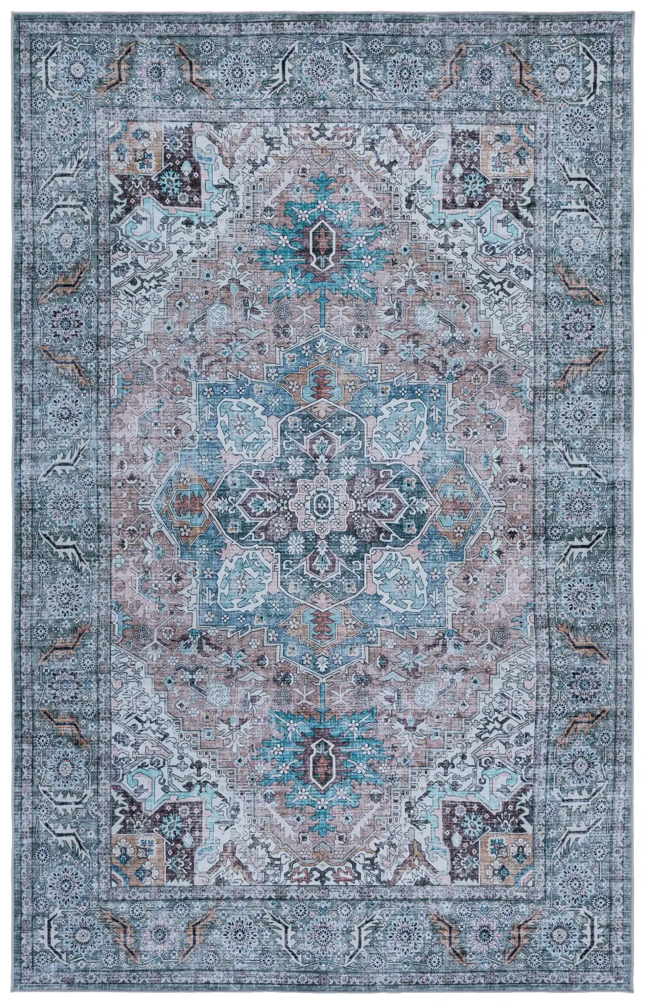 Tucson Transitional Medallion Washable Rug in Copper / Green