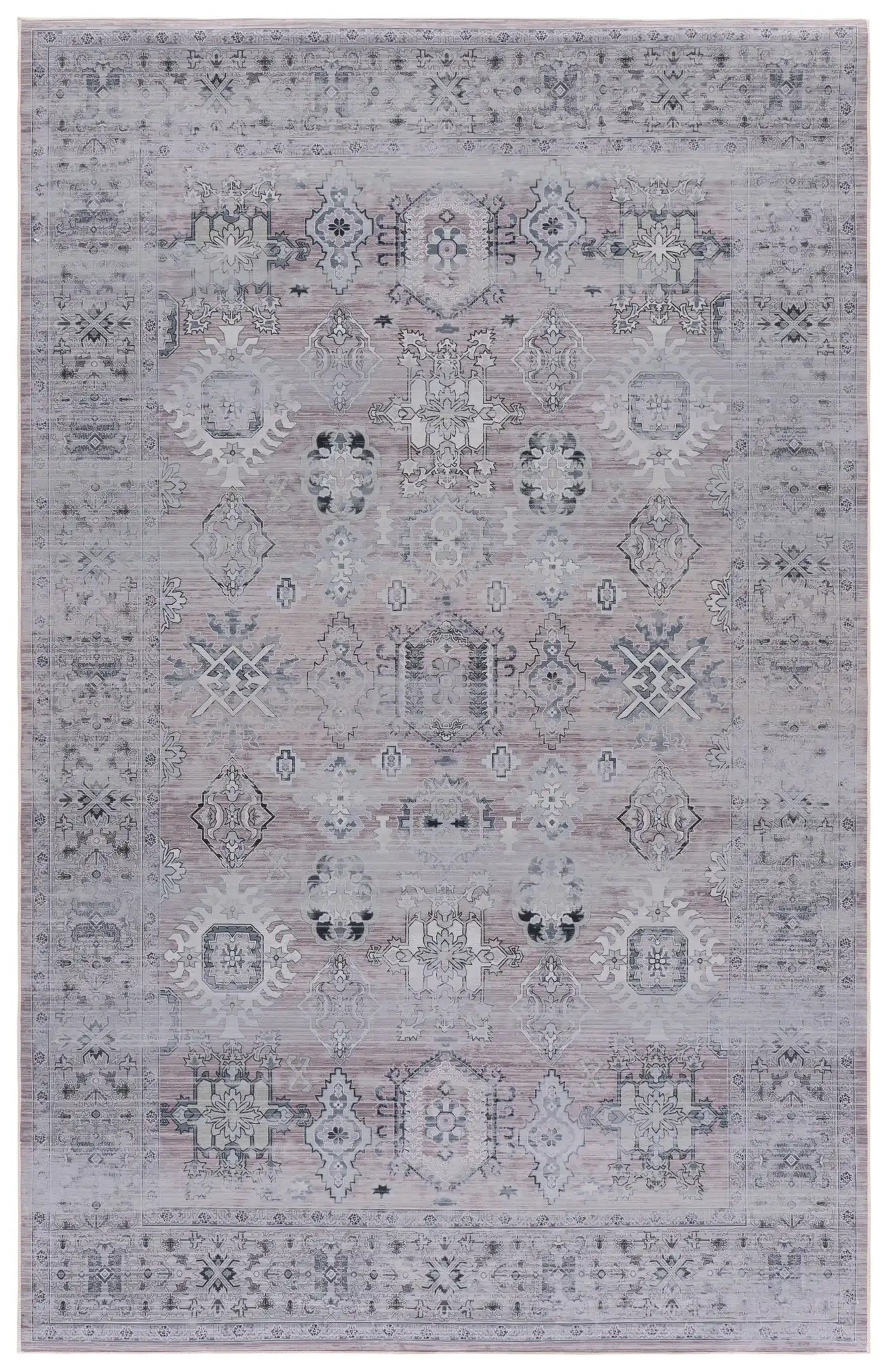 Tucson Distressed Medallion Washable Rug in Pink / Beige