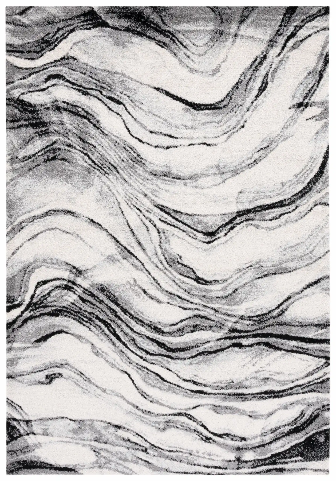 Tulum Marbled Waves Rug in Ivory / Black