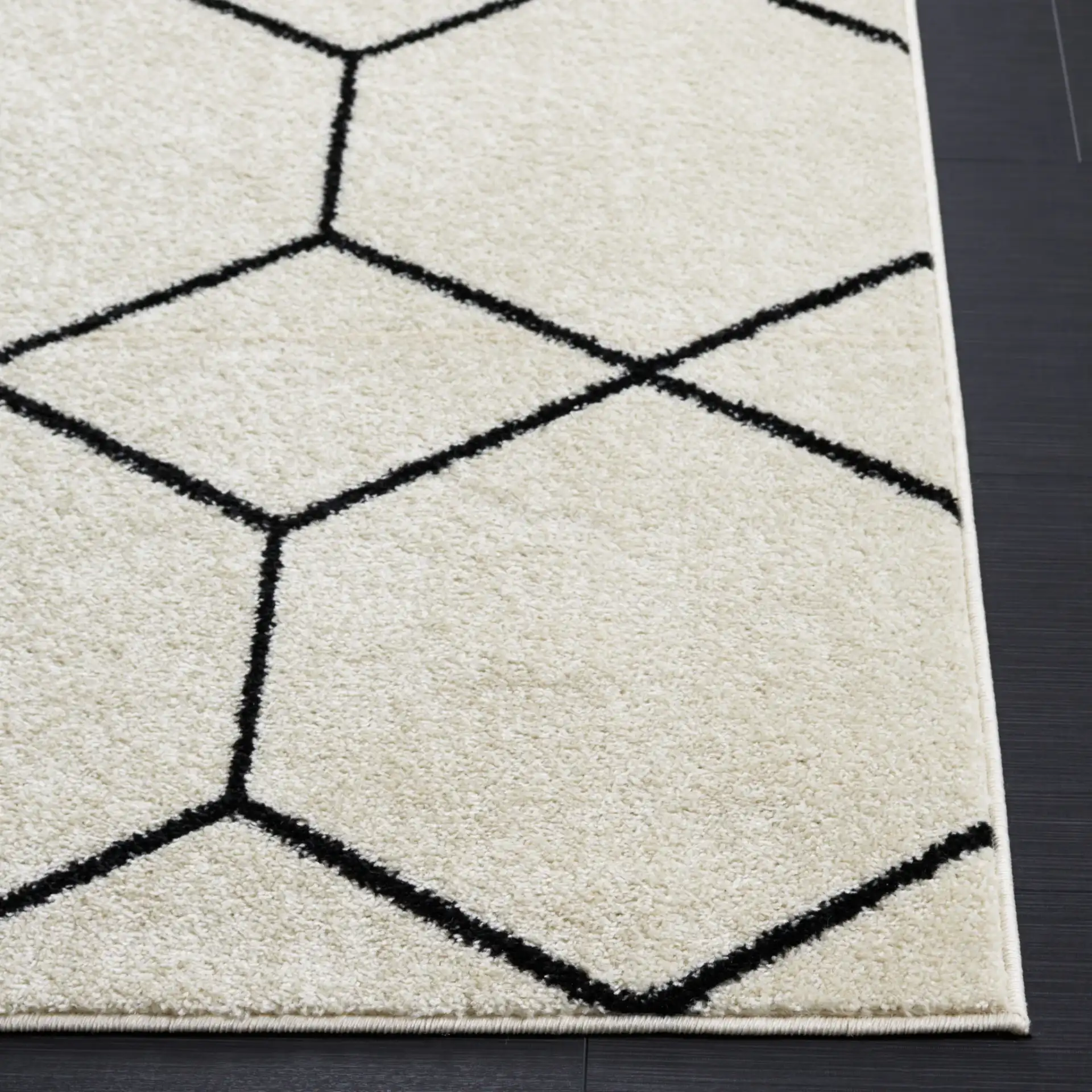 Tulum Geometric Rug in Ivory / Black in a styled room