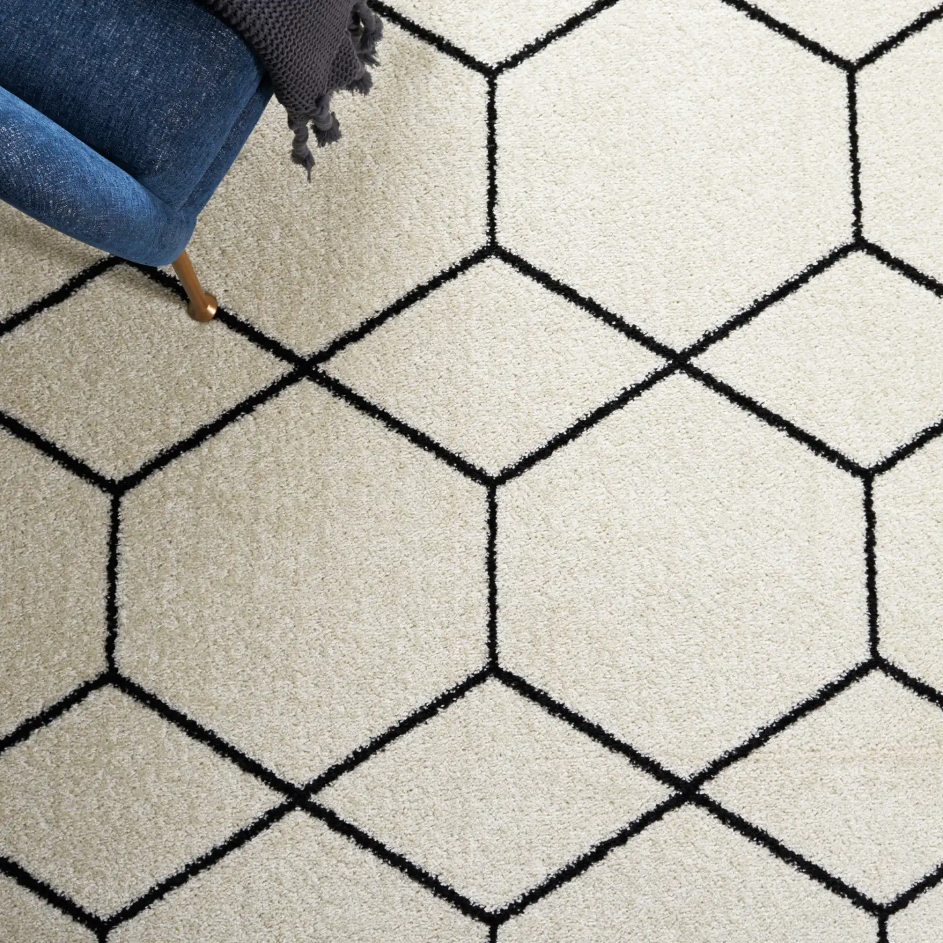 Tulum Geometric Rug in Ivory / Black in a styled room