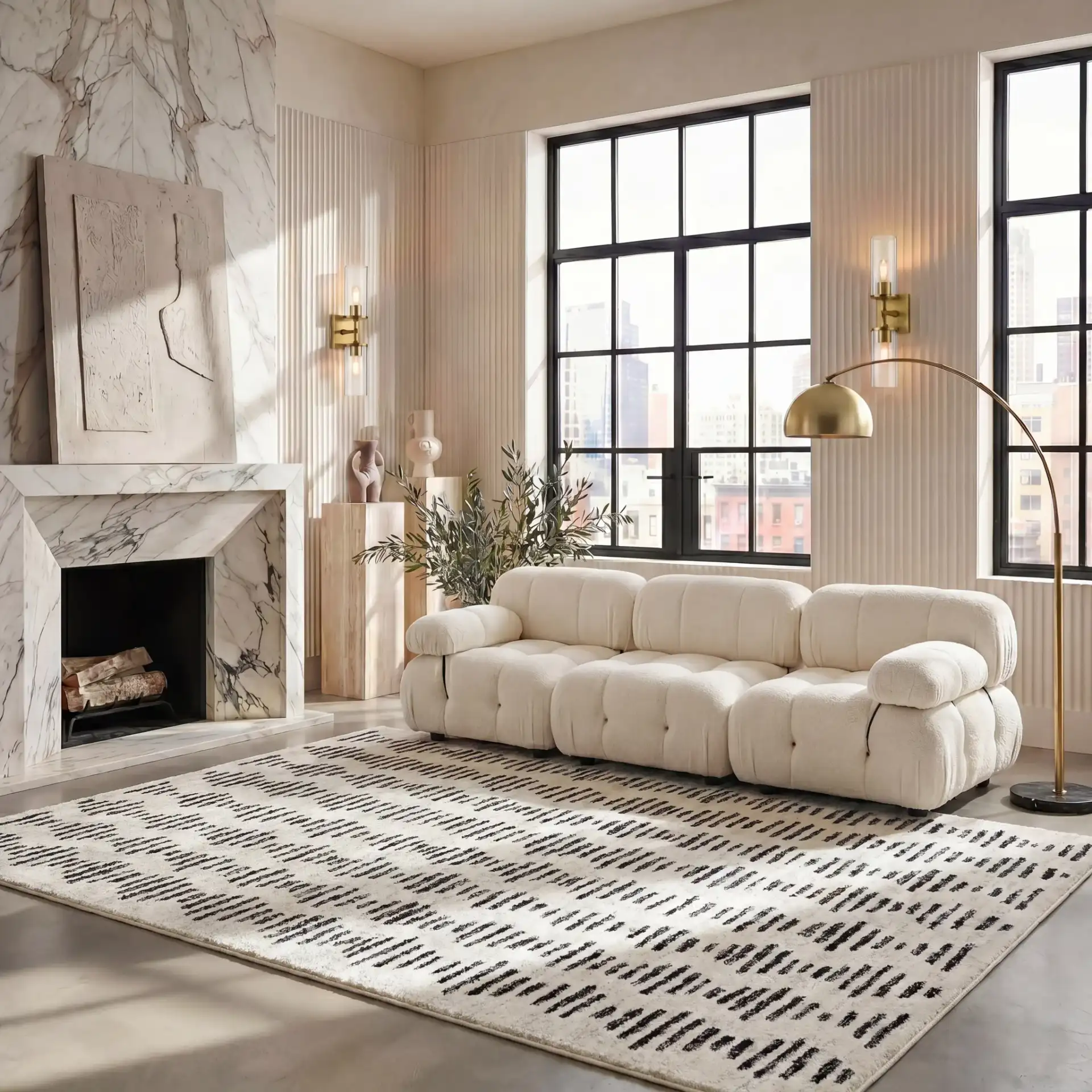 Tulum Stacked Dash Rug in Ivory / Black in a styled room