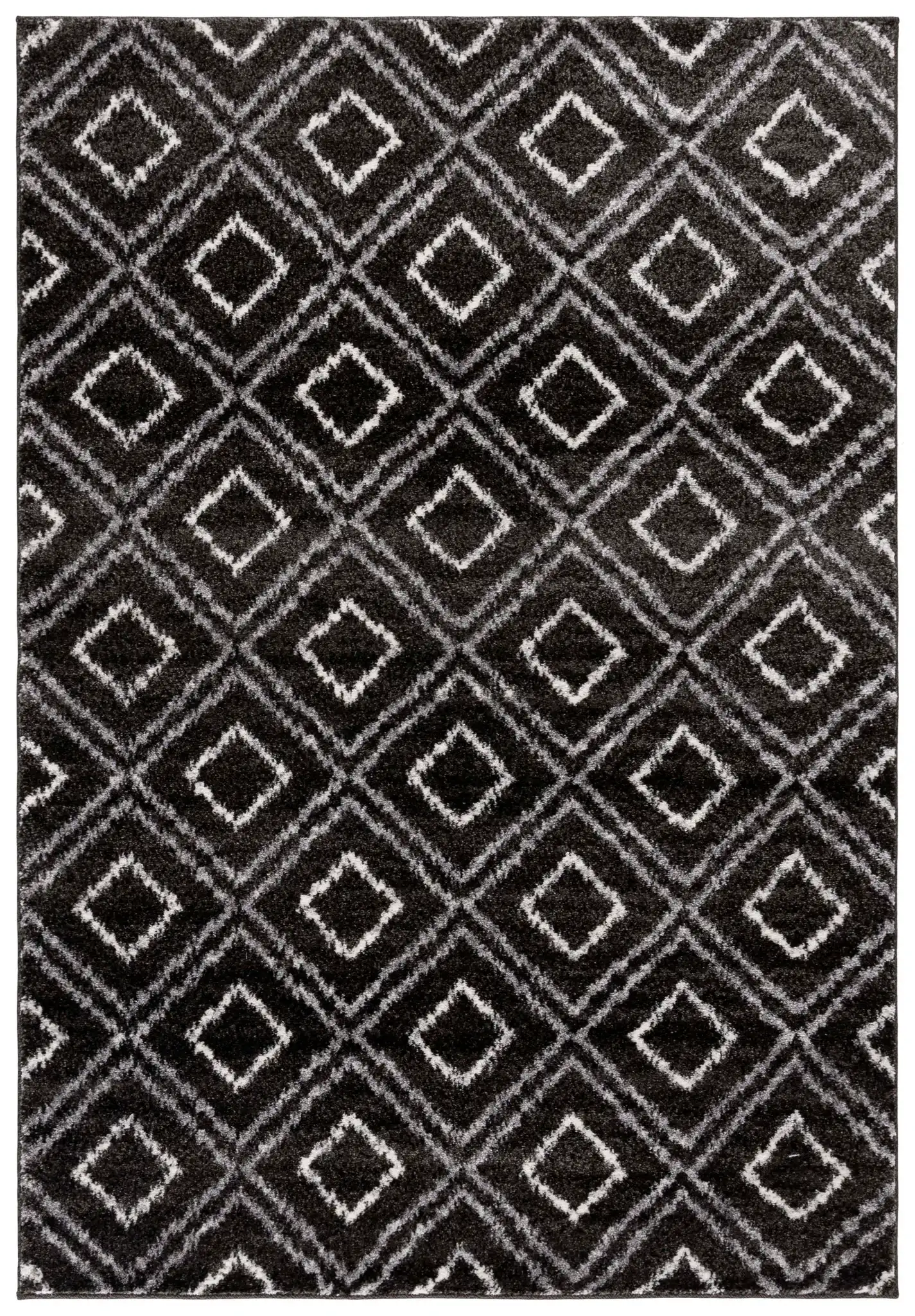 Tunisia Ikat Diamond Rug in Anthracite / Cream