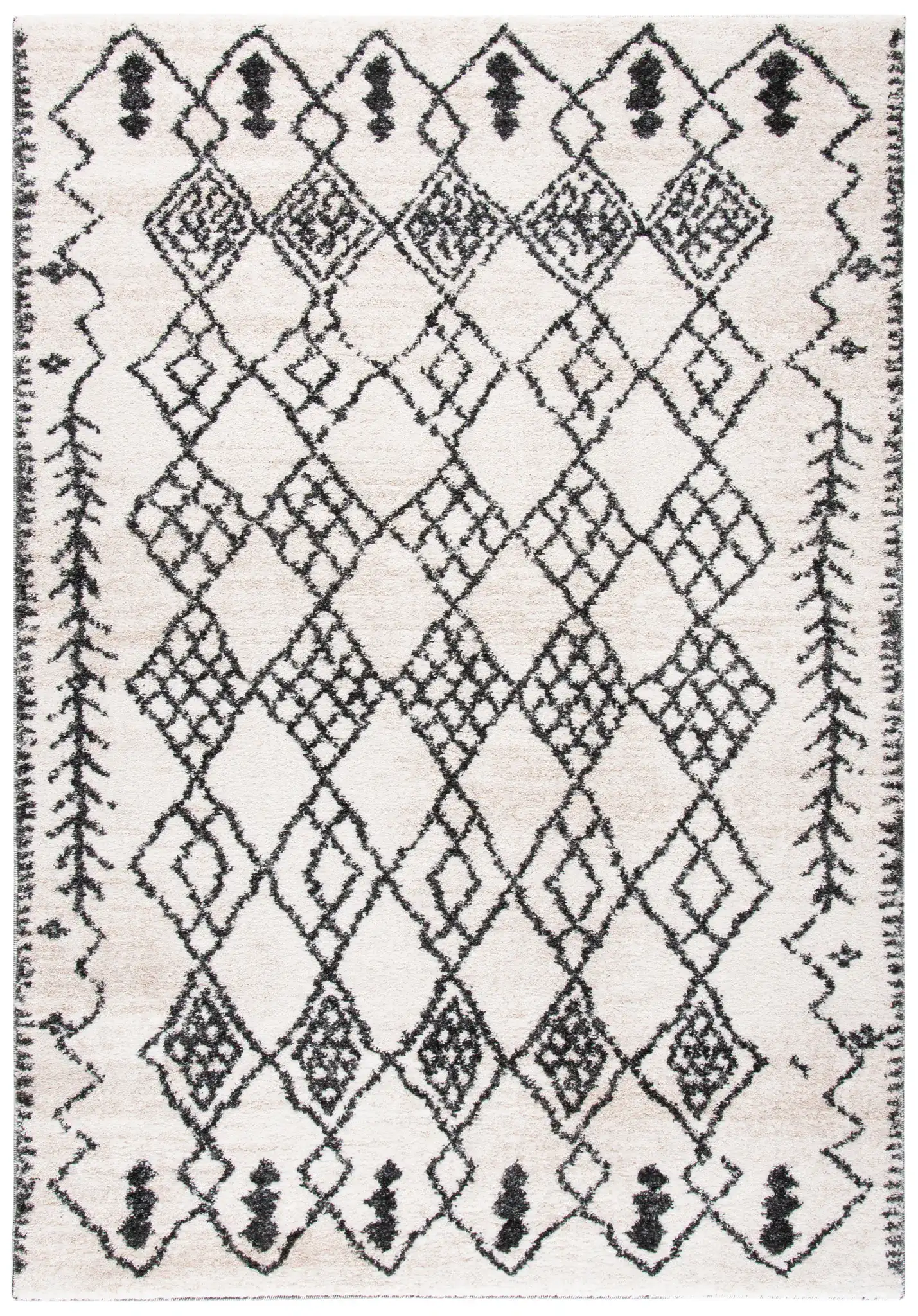 Tunisia Moroccan Diamond Trellis Rug in Ivory / Black, detail view