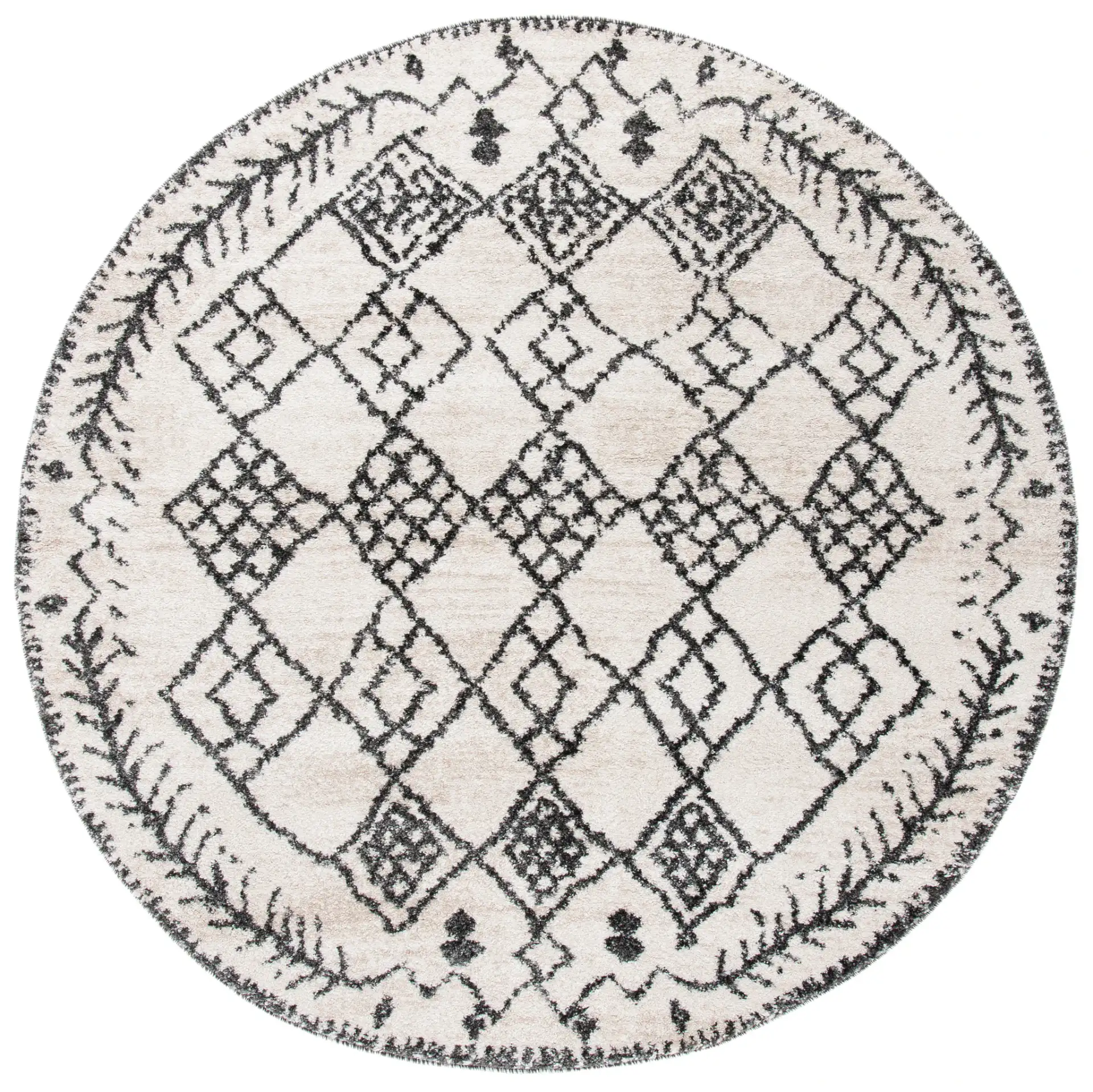 Tunisia Moroccan Diamond Trellis Rug in Ivory / Black