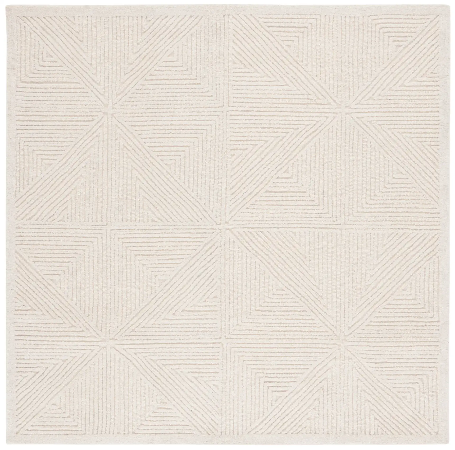 Textural Triangle Grid Hand-Tufted Wool Rug in Ivory
