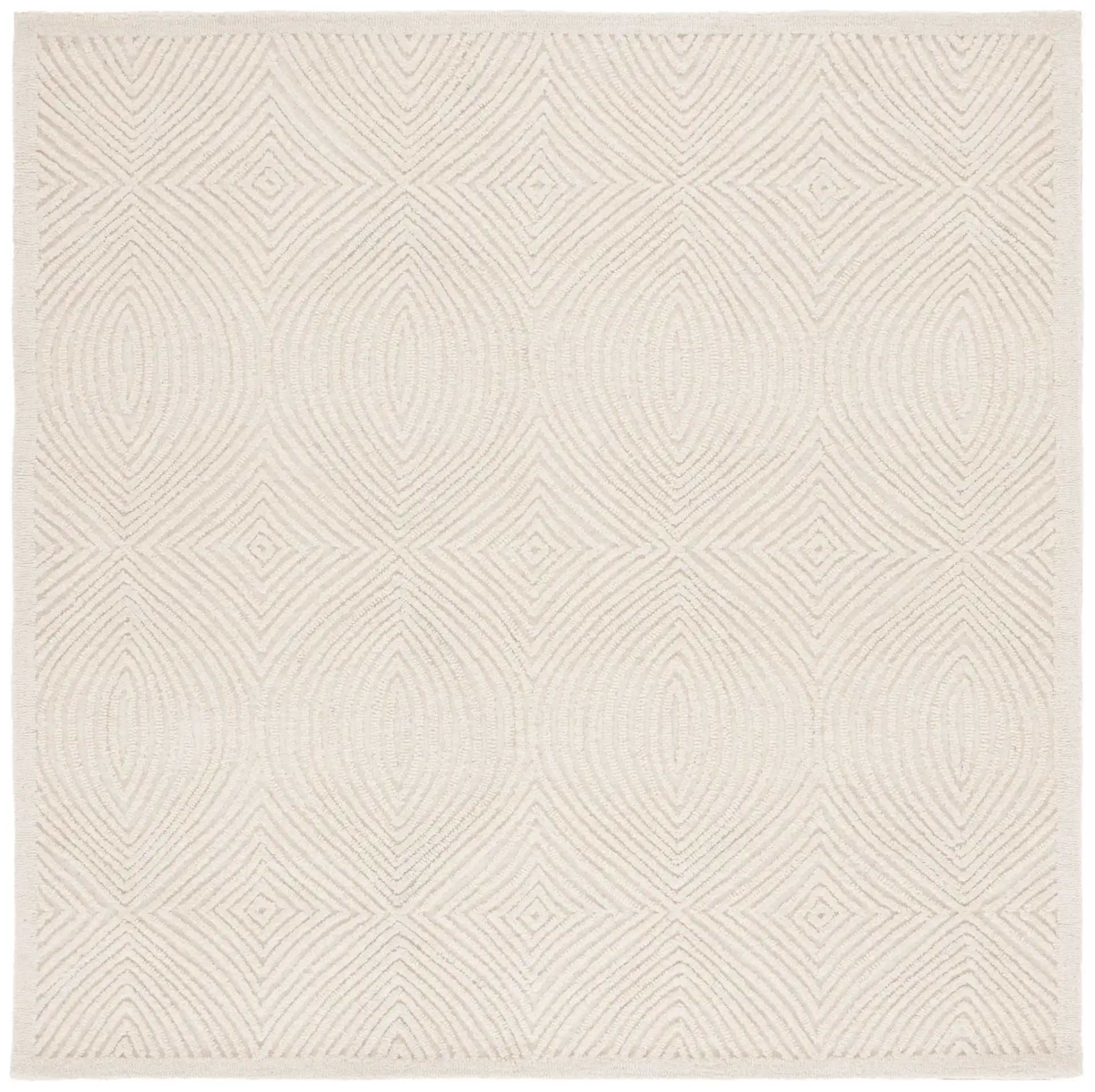 Textural Modern Concentric Diamond Hand-Tufted Wool Rug in Ivory